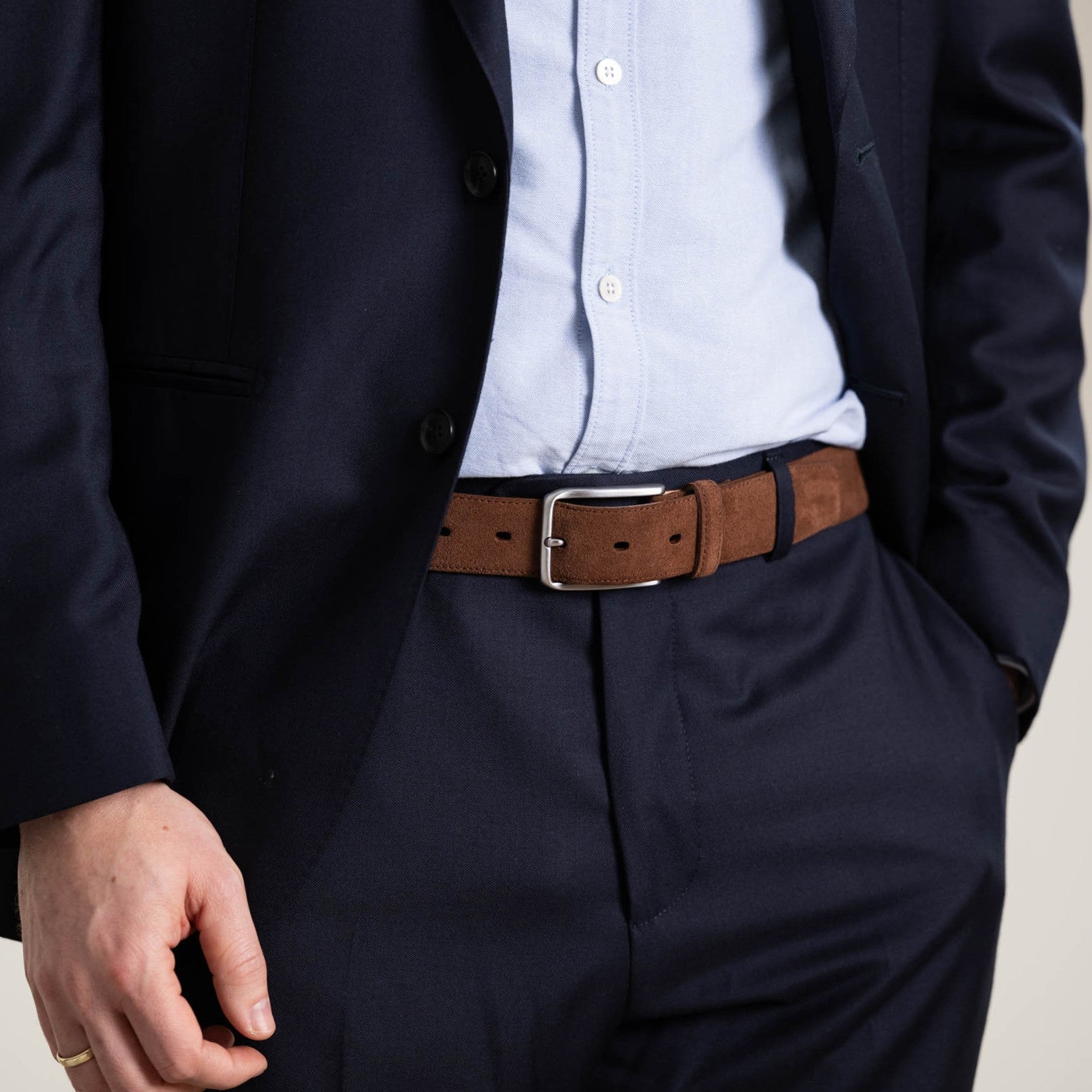 Herren Wildleder-Gürtel „Giovanni" in Cognac – Veloursleder, 3,5 cm breit, handgefertigt