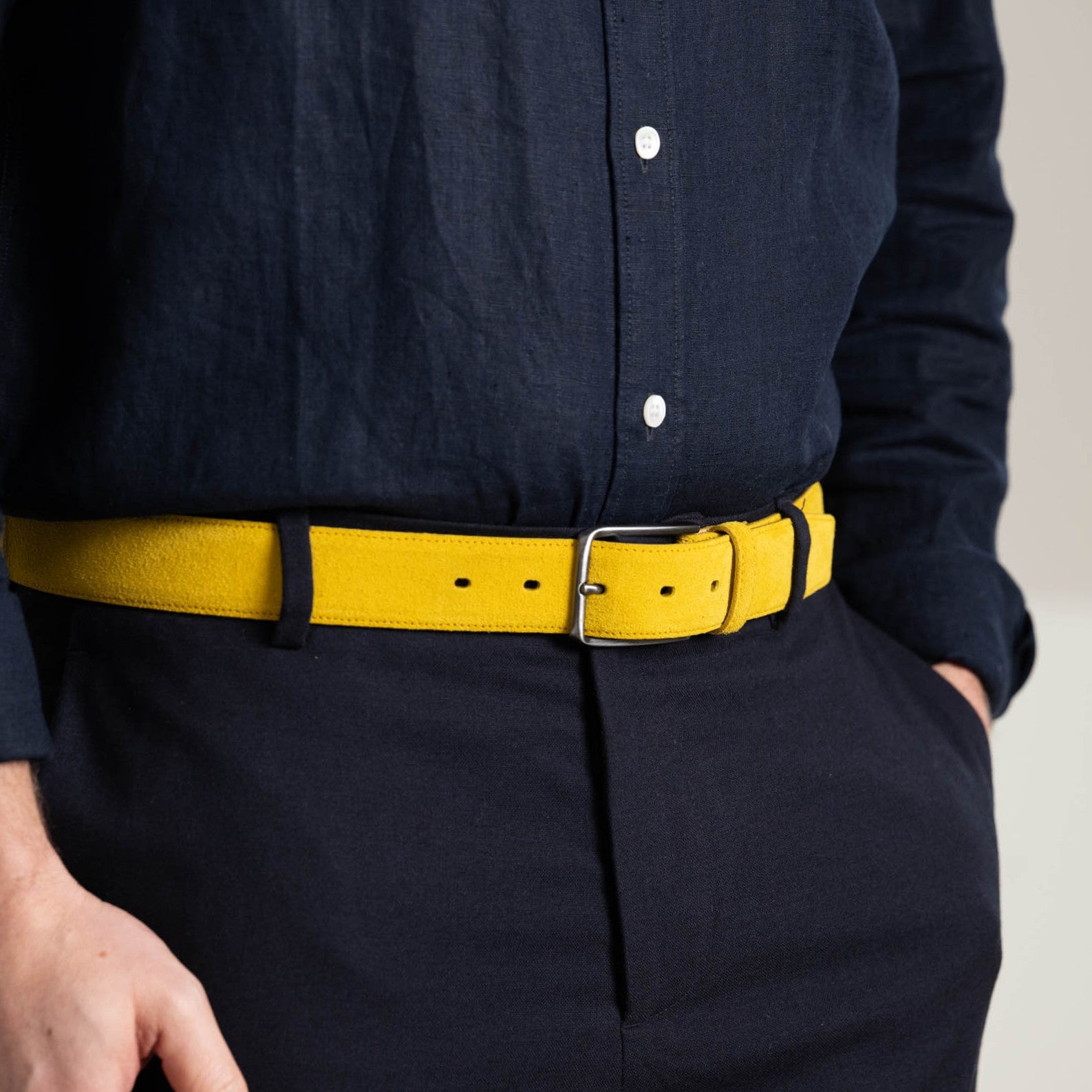 Herren Veloursleder Gürtel „Giovanni" in Curry – Velours, 3,5 cm breit, handgefertigt