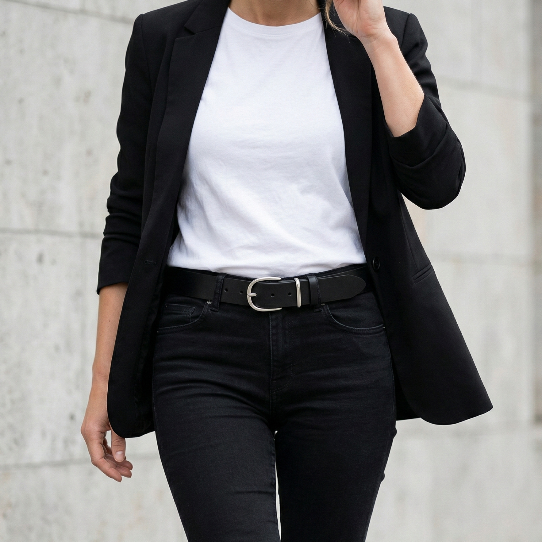 Weicher Jeansgürtel für Damen, Ledergürtel „Antonia" in Schwarz, 3,5cm breit, Silber-Schnalle