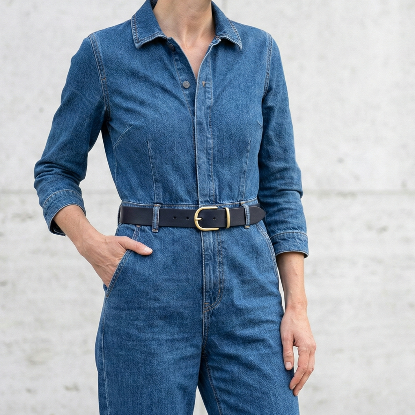 Weicher Jeansgürtel für Damen, Ledergürtel „Antonia" in Blau, 3,5cm breit, helle Gold-Schnalle Satiniert