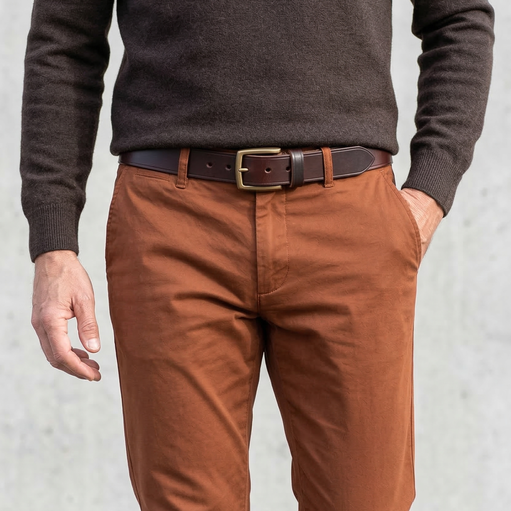 Besonders: Brauner Herrengürtel mit handgegossener Bronze-Schließe: „Arthur“ – 3,5 cm, Kobel-Leder, 100% Made in Germany