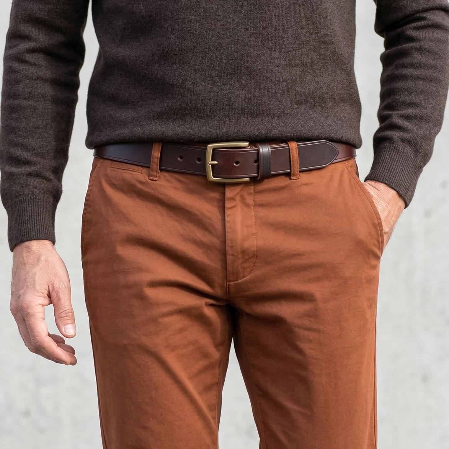 Besonders: Brauner Herrengürtel mit handgegossener Bronze-Schließe: „Arthur“ – 3,5 cm, Kobel-Leder, 100% Made in Germany