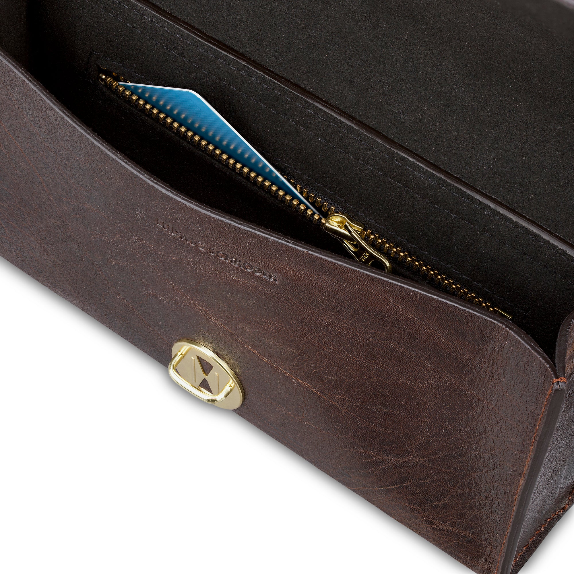 Crossbody Damen Handtasche innen mit hochwertigem YKK Messing Reißverschlussfach - aus Leder in Braun im Vintage Look