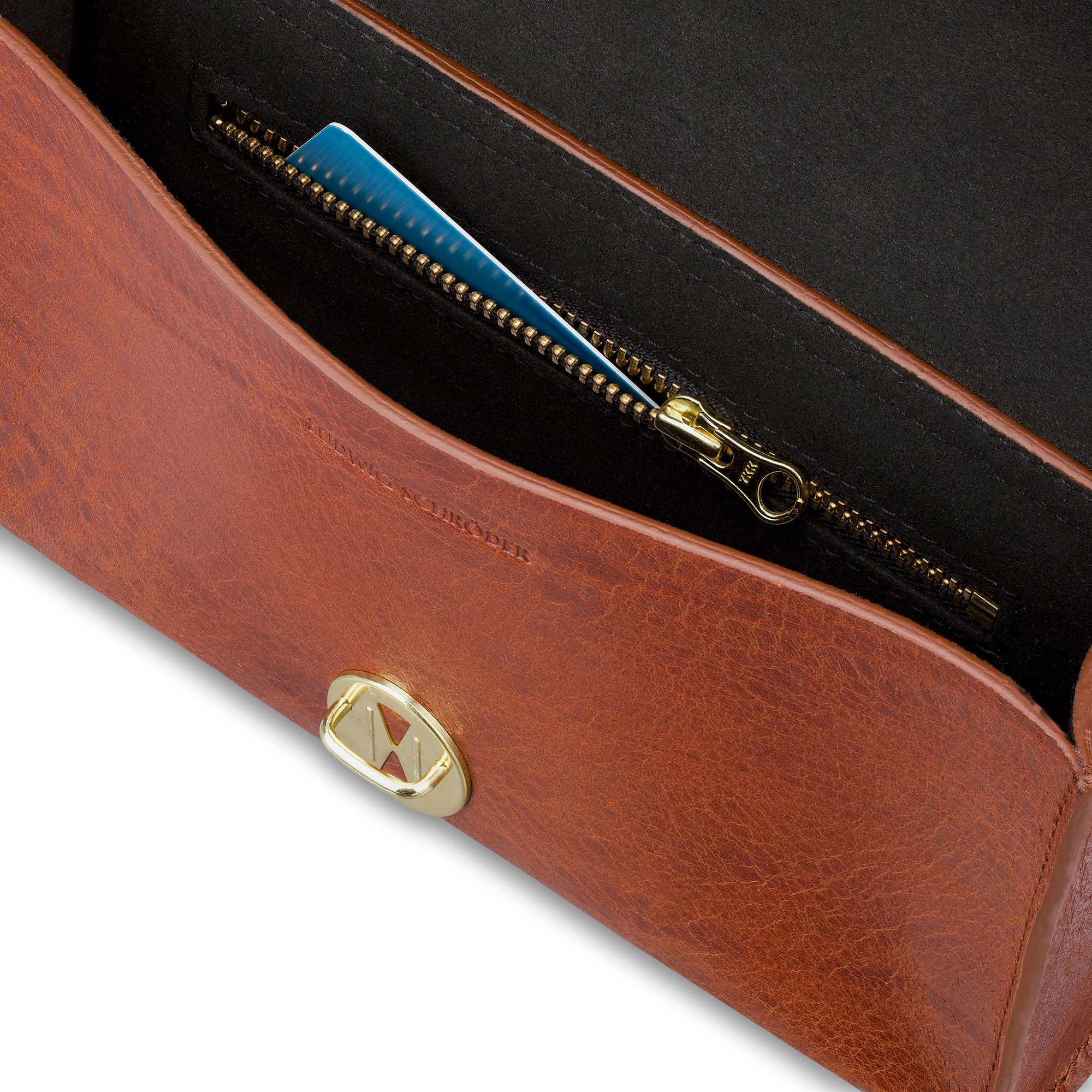 Crossbody Damen Handtasche innen mit hochwertigem YKK Messing Reißverschlussfach - aus Leder in Cognac im Vintage Look