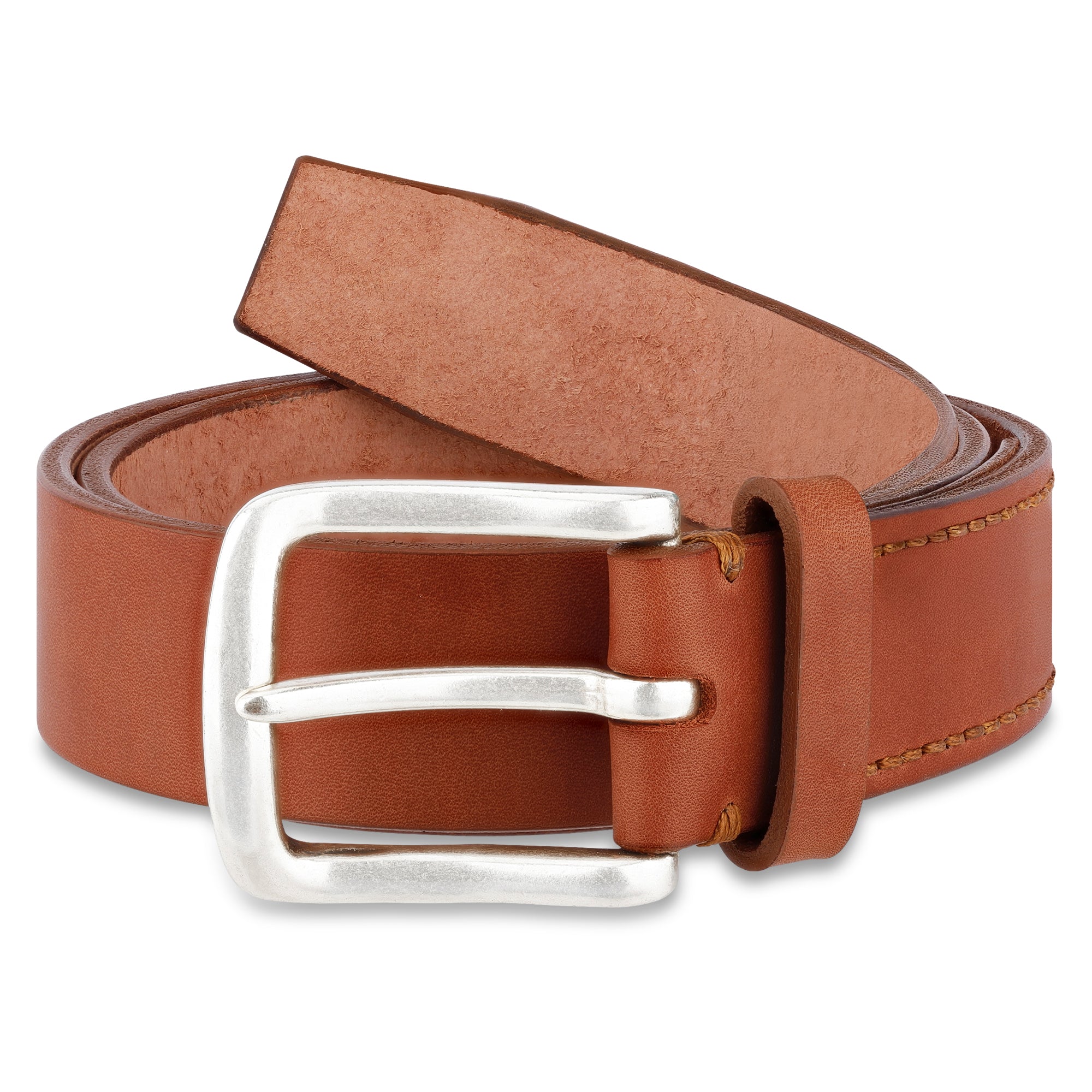 besonders dicker Ochsen Ledergürtel in Cognac zur Jeans in 4cm breite mit großer Schnalle in altsilber