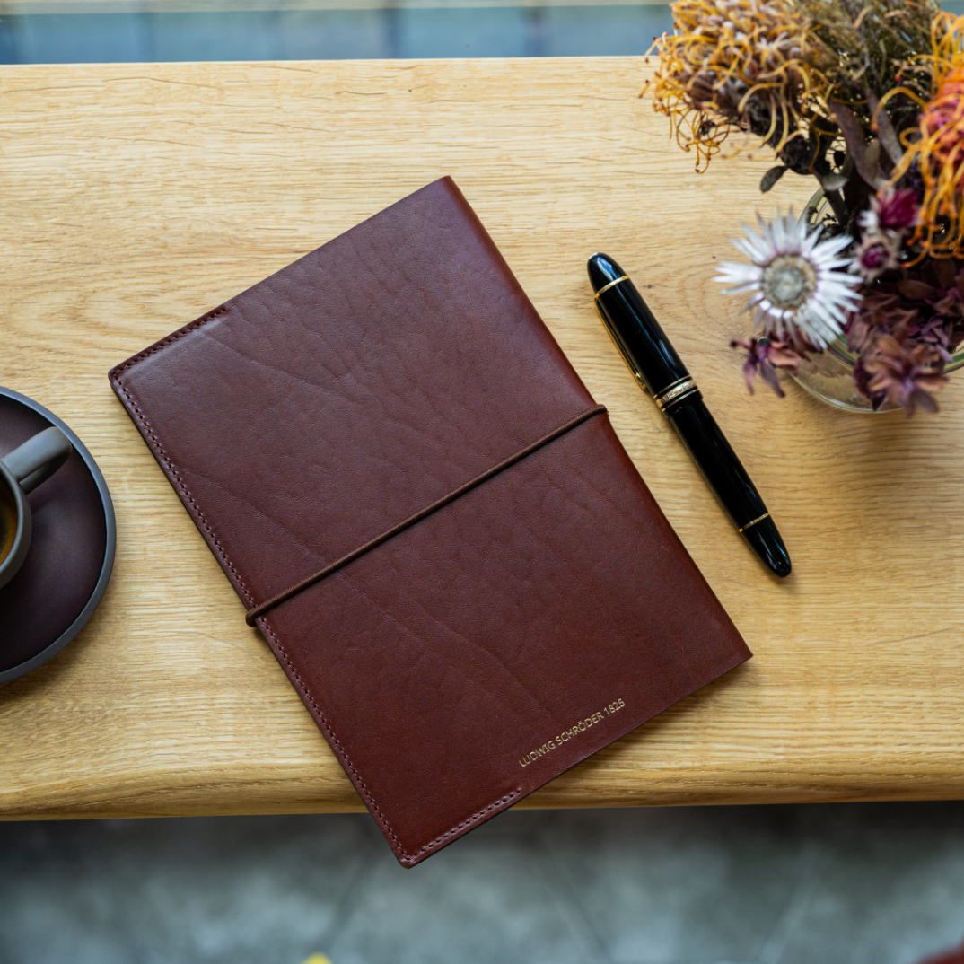 DIN A5 Notizbuch „ALFRED“ in Rindleder Cognac