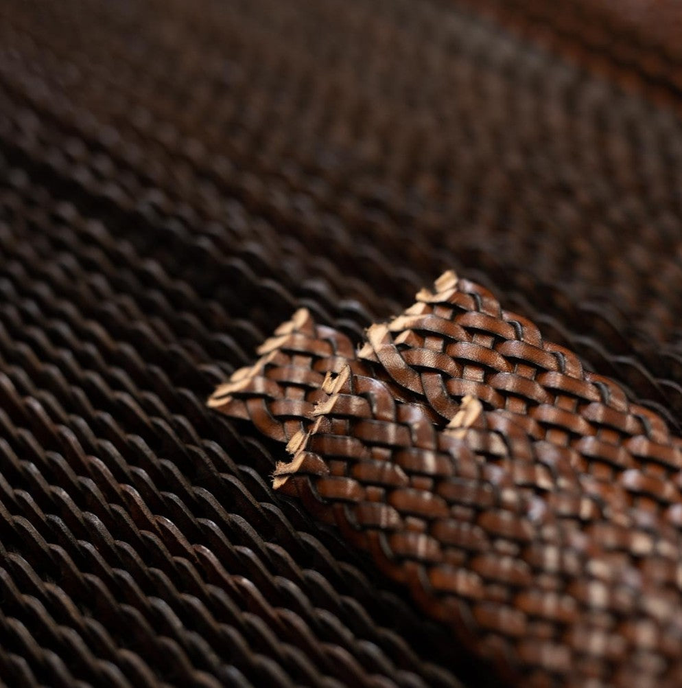 Handwerkskunst: Geflochtener Ledergürtel „Andrea“ in Natur – handgeflochtener Leder-Flechtgürtel, 3 cm breit