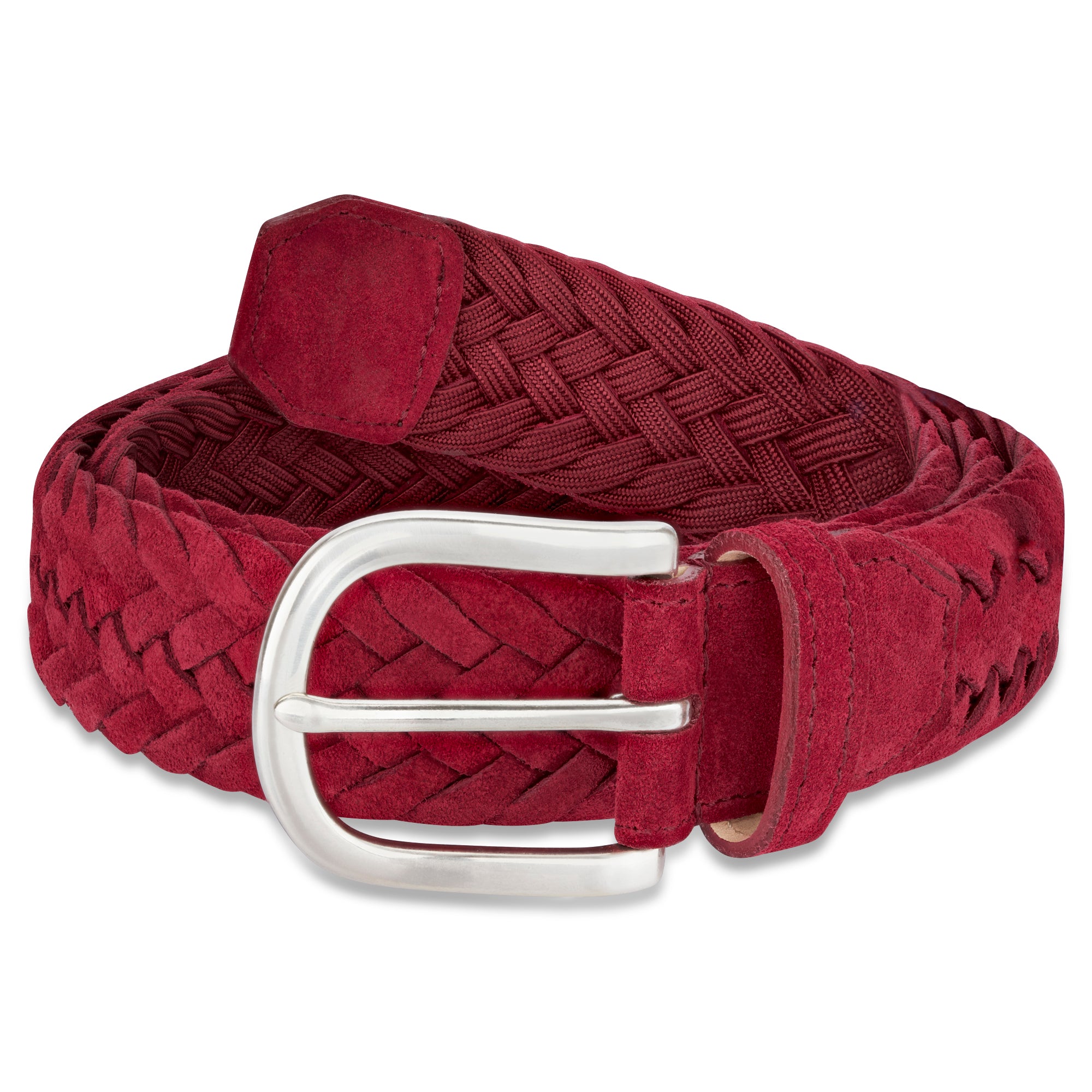 Damen Flechtgürtel aus Velours Leder in rot