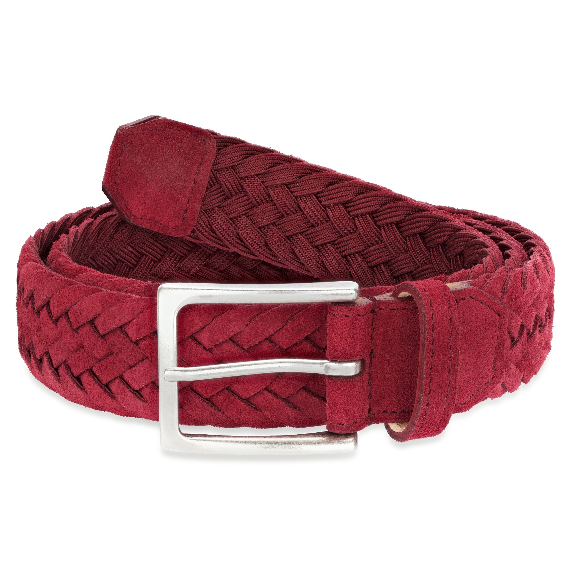 Herren Flechtgürtel in rot aus echtem Velours Leder handgemacht in Deutschland