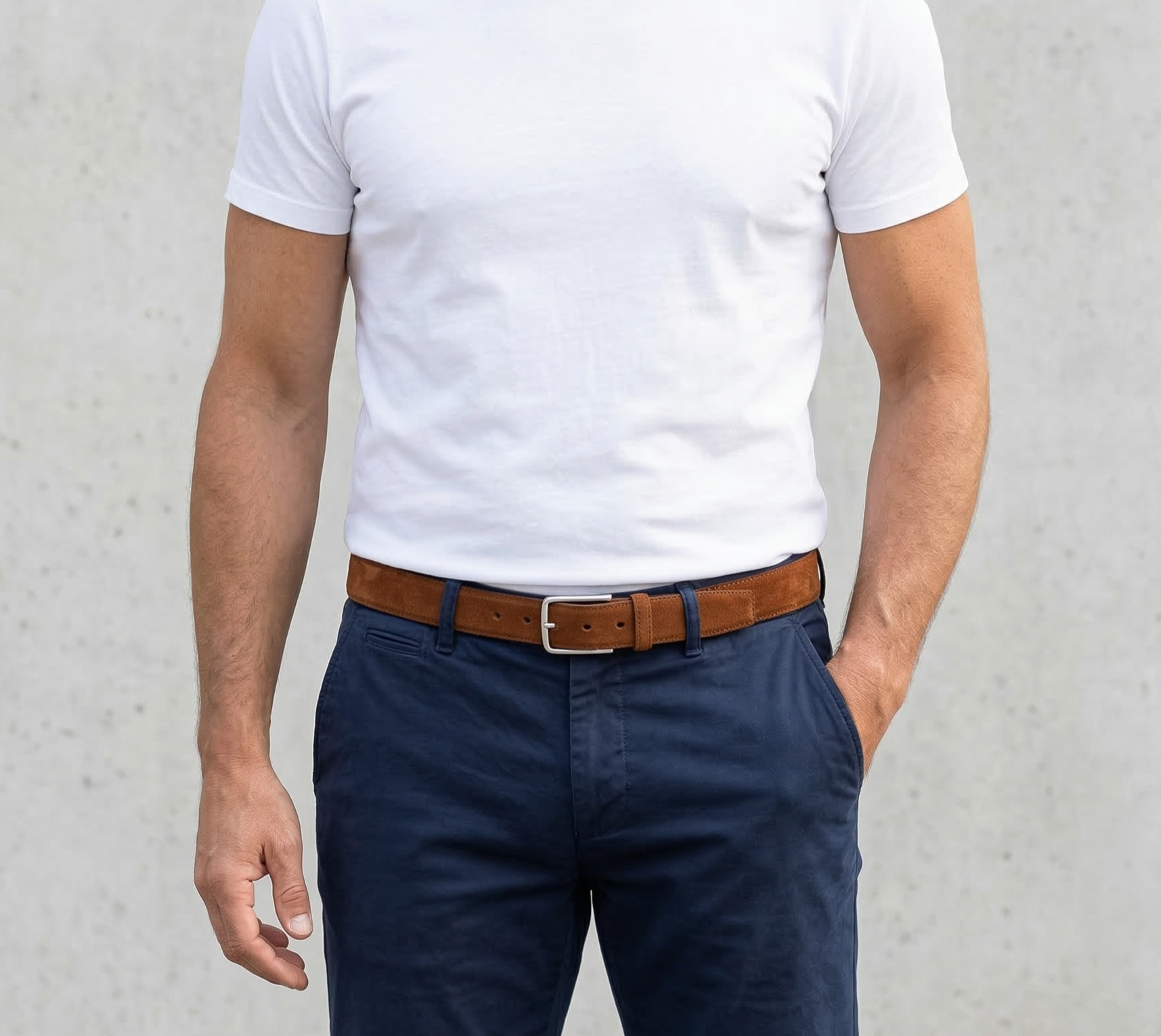 Herren Wildleder-Gürtel „Giovanni" in Cognac – Veloursleder, 3,5 cm breit, handgefertigt