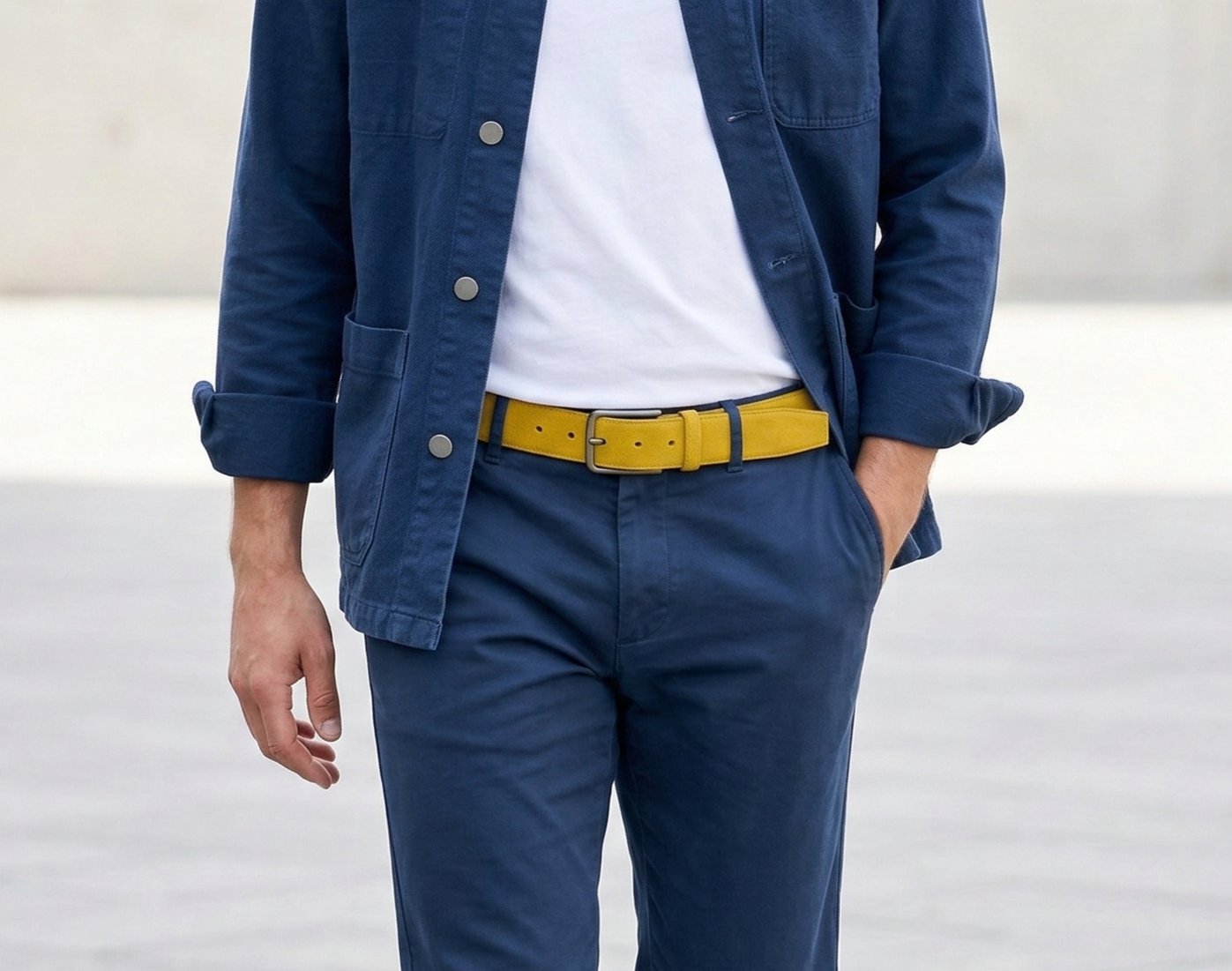 Herren Wildleder-Gürtel „Giovanni" in Curry – Veloursleder, 3,5 cm breit, handgefertigt