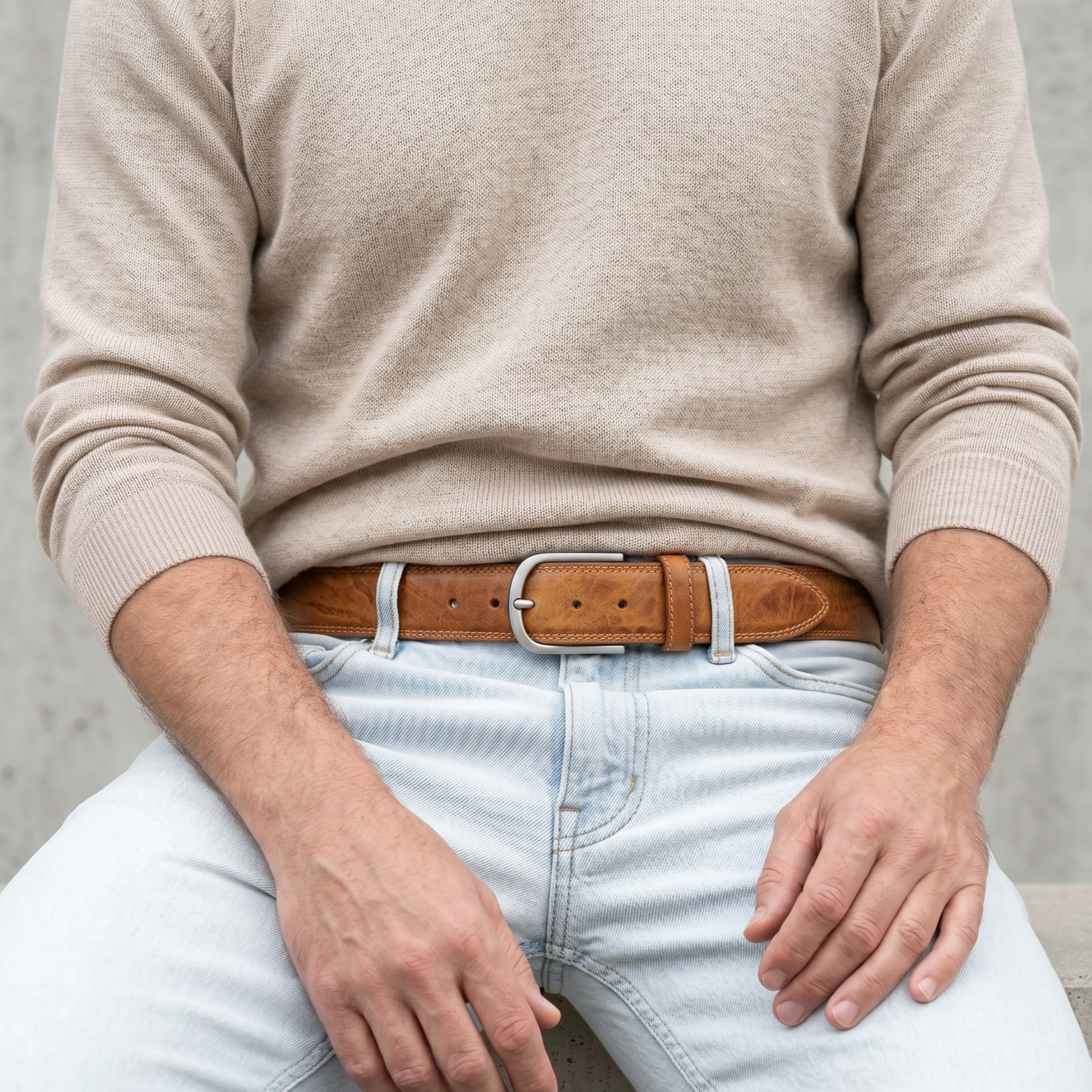 „Gregory“ der authentische Herren Ledergürtel Naturell – 4 cm breit, "superbombiert", mit Edelstahl-Schnalle