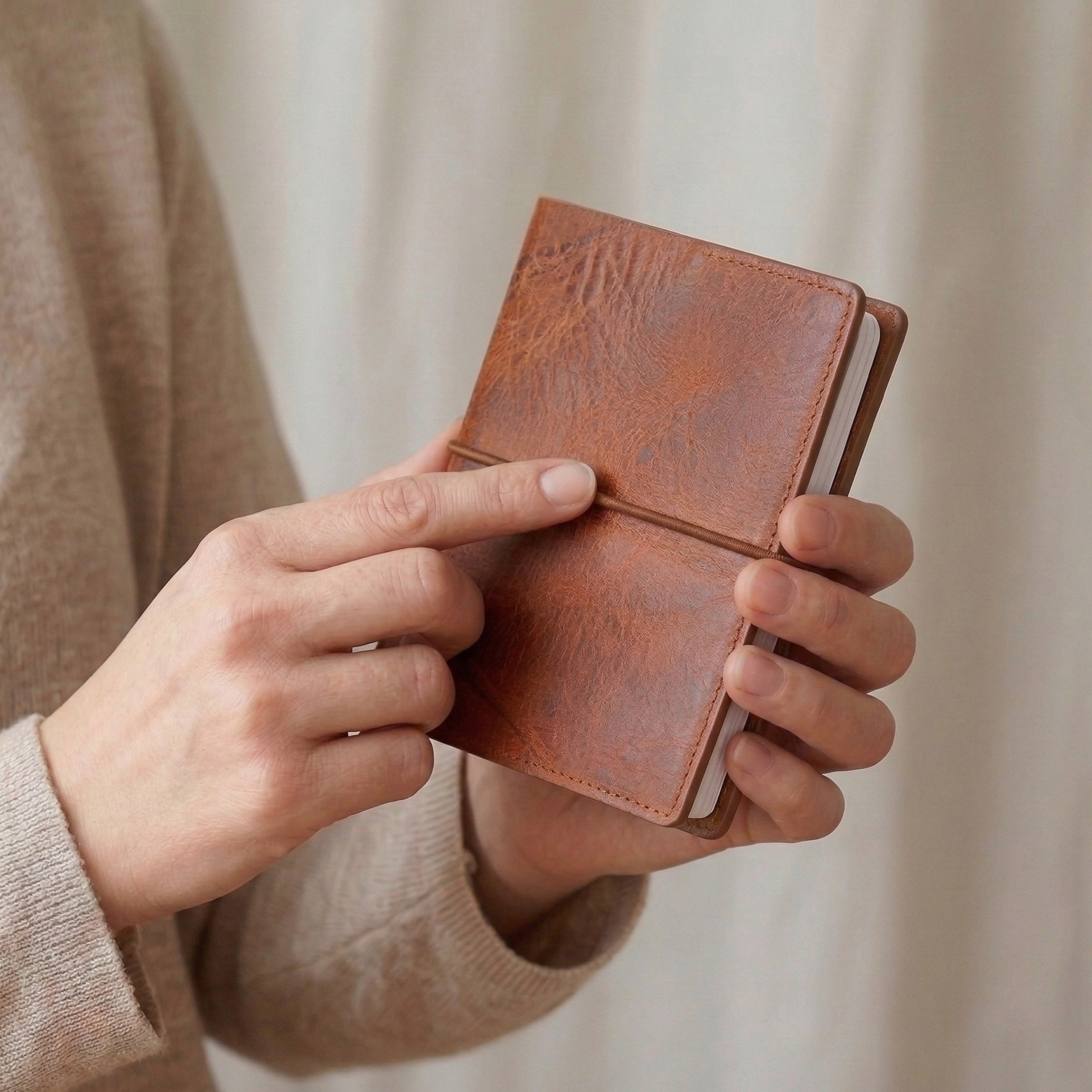 DIN A6 Leder Notizbuch „Helmut“ in Gipsy Leder Cognac