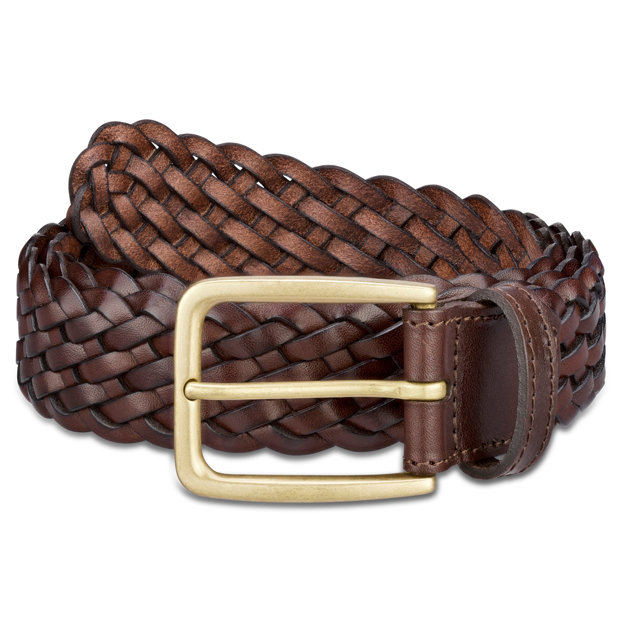 3,5cm schmaler, handgeflochtener Flechtledergürtel in Braun mit goldfarbener Schnalle