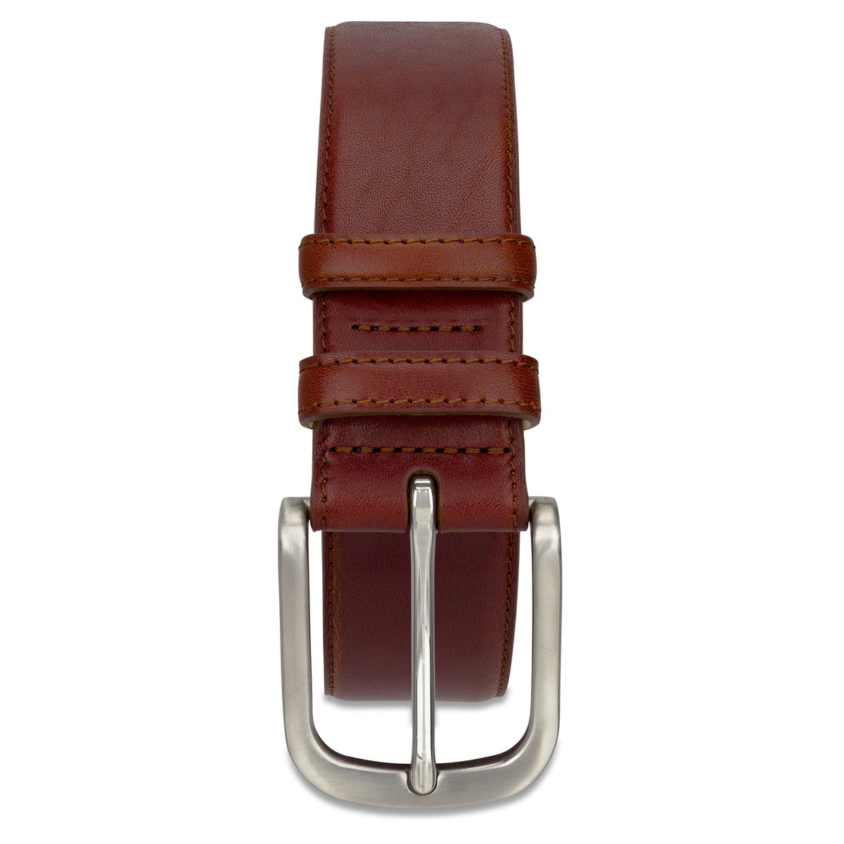 handgemachter Herren Lederürtel 4cm, cognac, genäht mit Edelstahlschnalle
