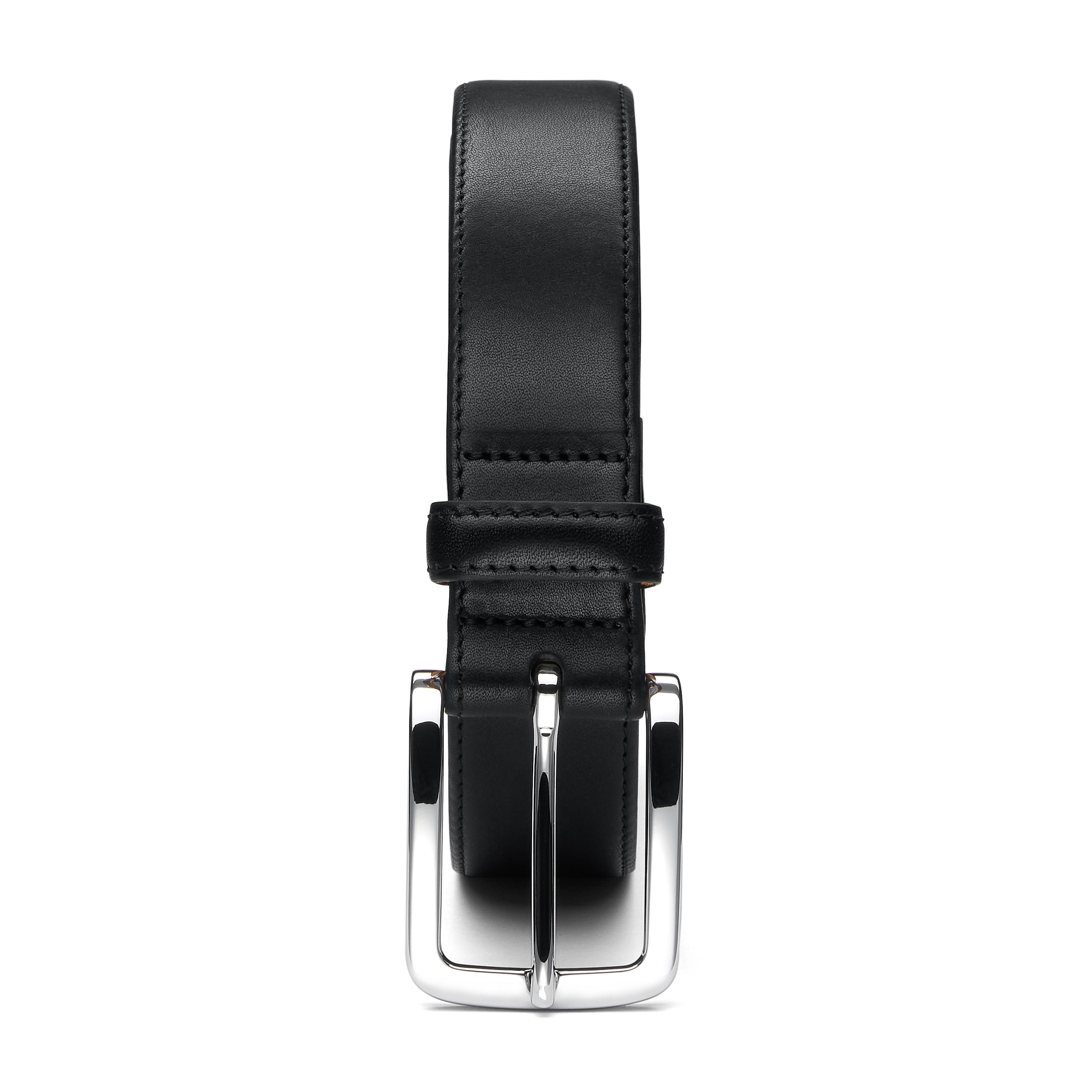 schmaler, 3cm breiter Herren Ledergürtel Schwarz. Elegant und passend zum Anzug. Leichte Bombierung und ton in ton genäht