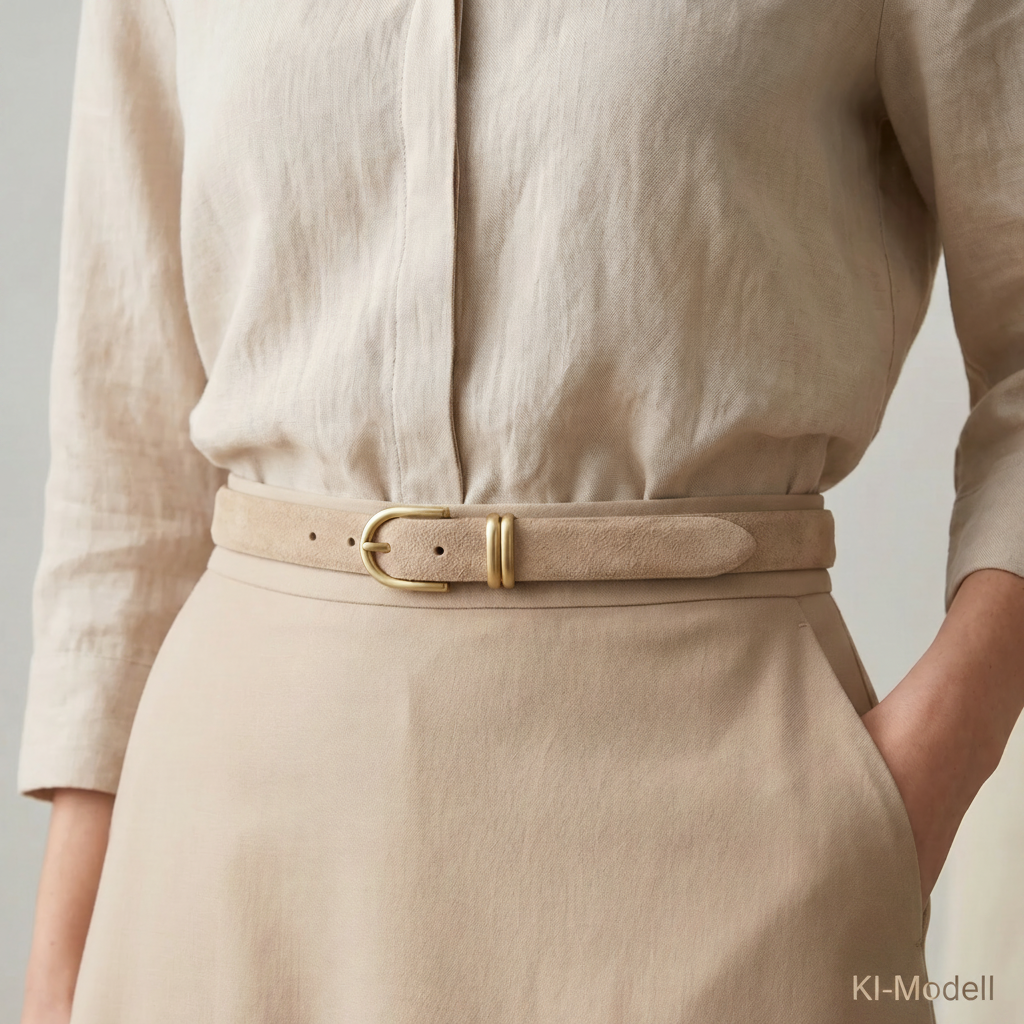 Damen Wildleder-Gürtel „Leni" in Beige – Veloursleder, 2,5 cm schmal