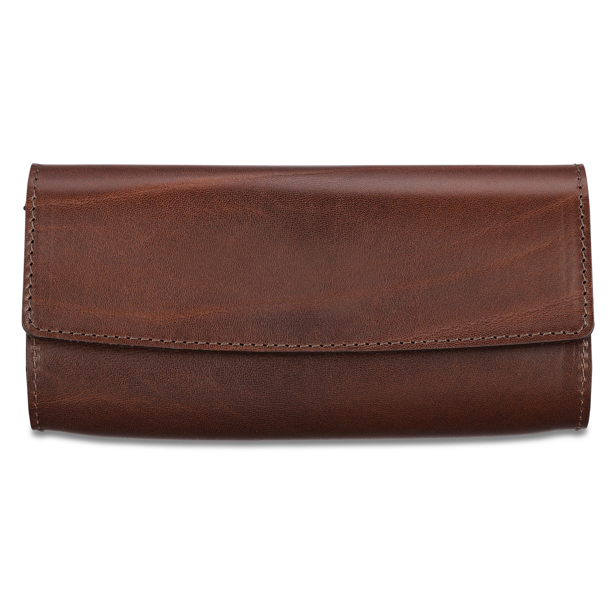 Brillenetui Braun aus dickem, pflanzlich gegerbtem Leder in Cognac, Verschluss mit eingearbeitetem Magneten. Fein sauber genäht.