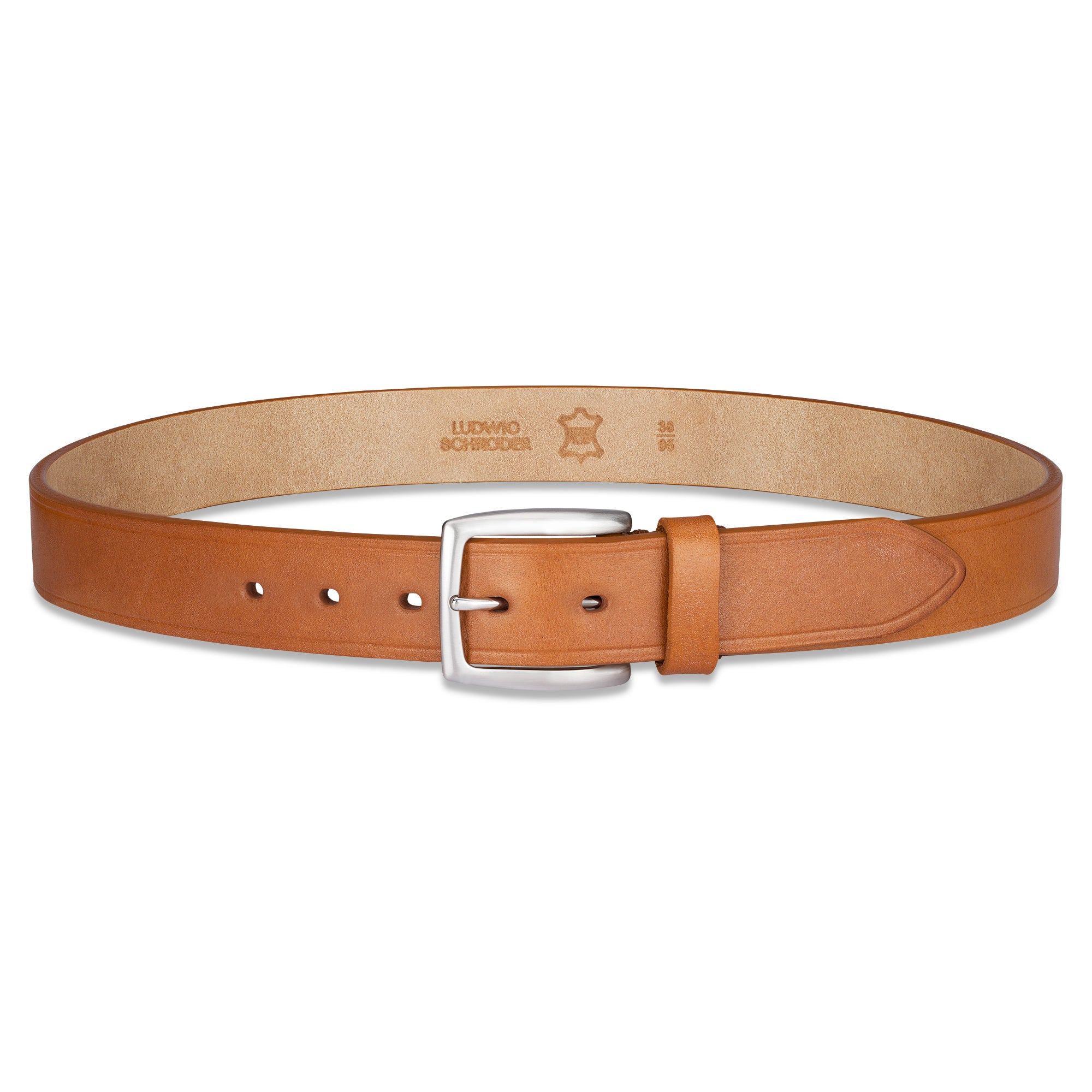 Exklusiver Bridle Ledergürtel aus traditionell gegerbtem Eichenrindleder / J&JF Baker UK - „William" Cognac, 3,5 cm