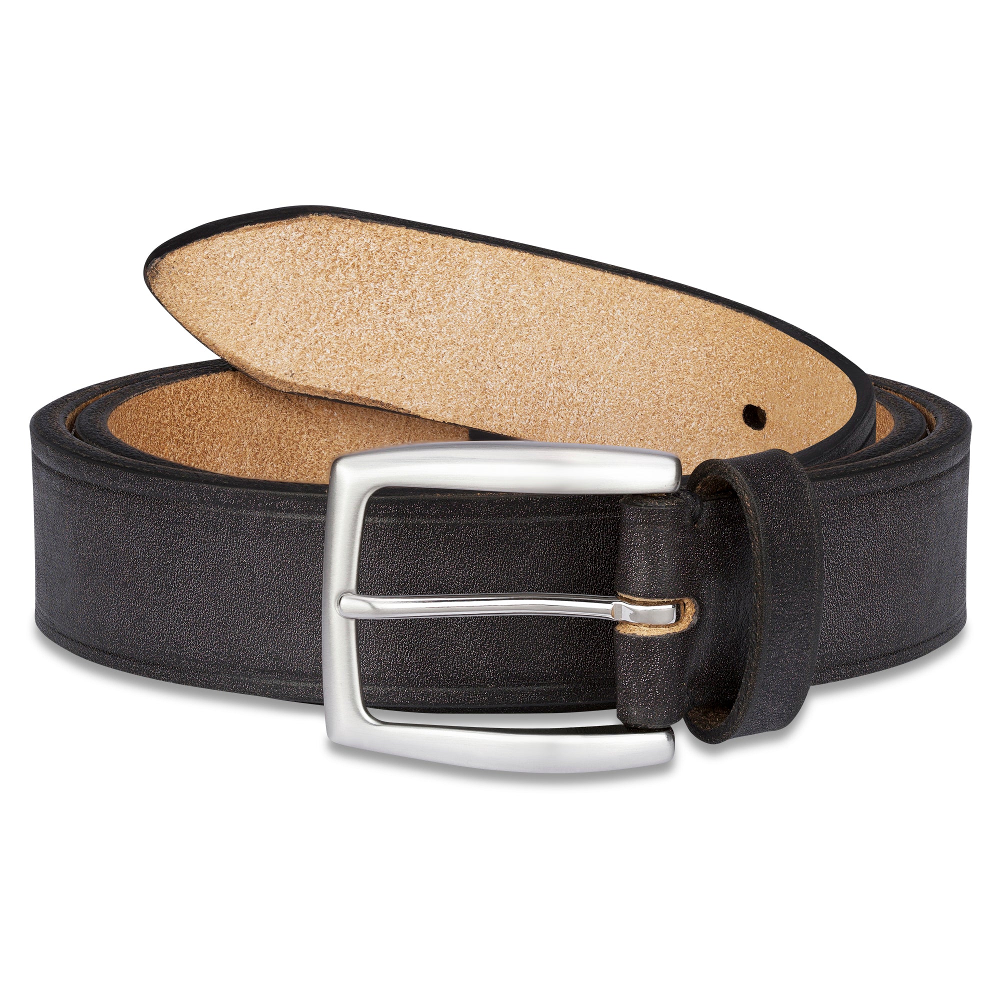 Exklusiver Bridle Ledergürtel aus traditionell gegerbtem Eichenrindleder / J&JF Baker UK - „William" Schwarz, 3,5 cm