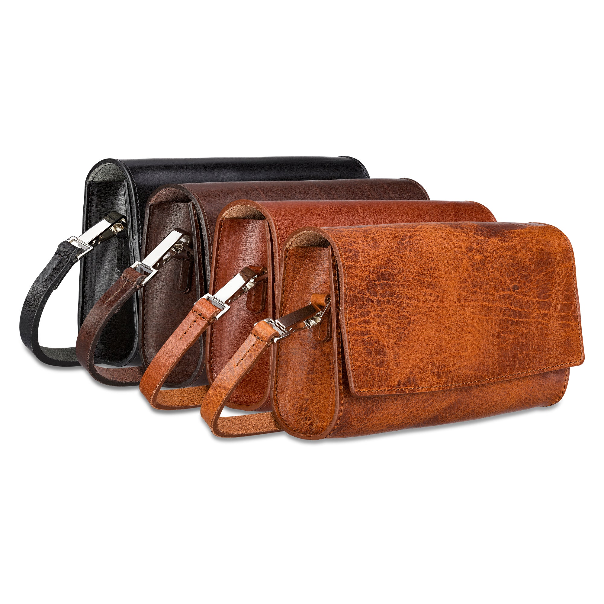 Edle kleine Lederhandtasche aus pflanzlich gegerbtem Leder in cognac, braun, schwarz oder gipsy cognac. Versteckter Magnetverschluss, Umhängeriemen abnehmbar