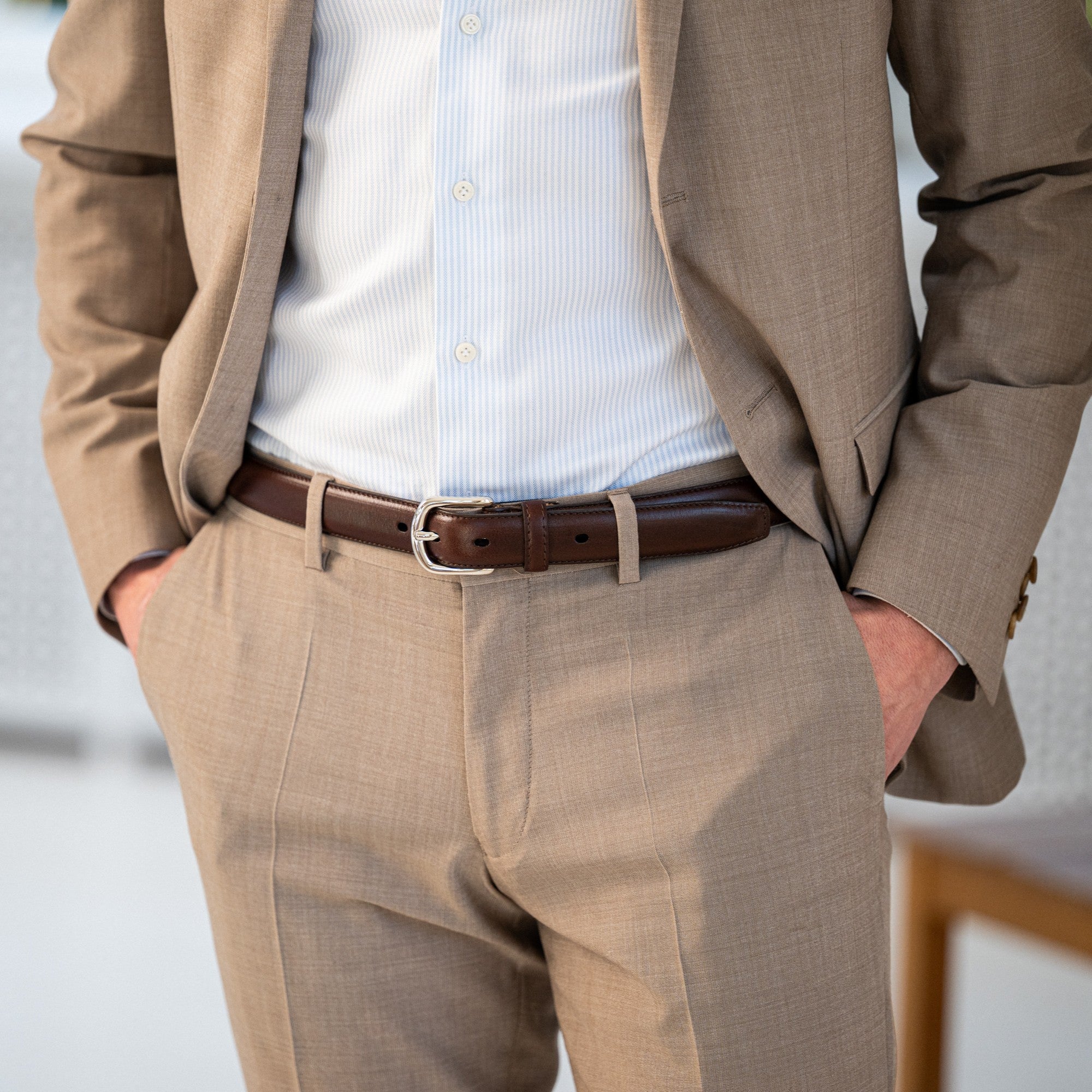 Robuster Herrengürtel in Braun – „Karl“: 3 cm breit, Schmaler Ledergürtel für Business und Chinos