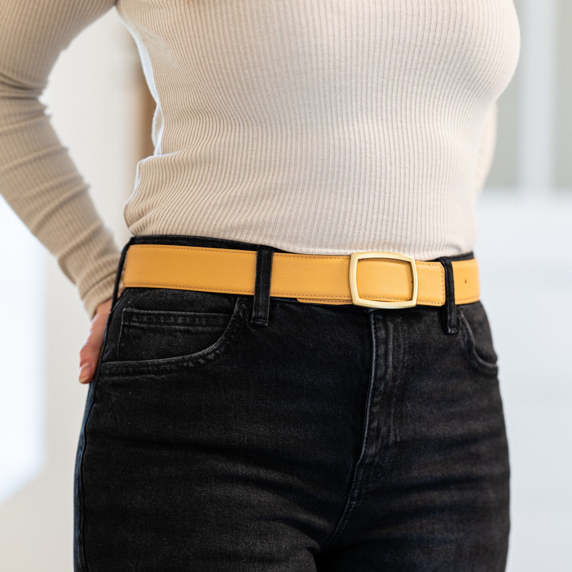 Edler Damen Ledergürtel „Lucia" aus Kalbleder in Curry, 3,5cm, super weich und anschmiegsam