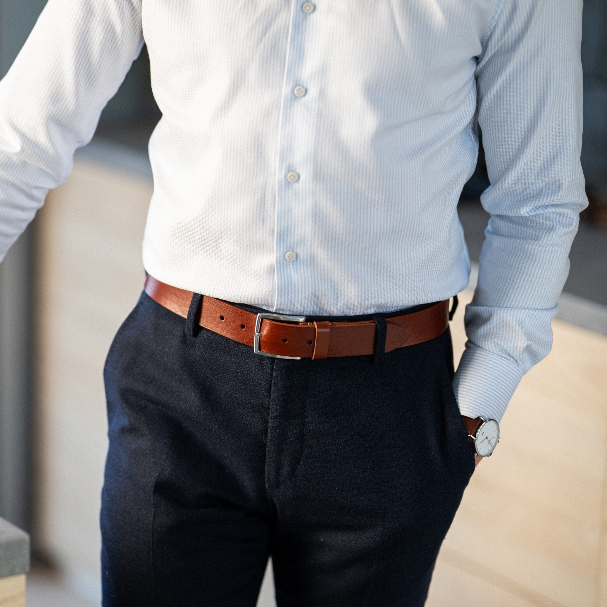 Der vielseitige Herrengürtel in Cognac: „Vincent Jr.“ - handgemachter Ledergürtel, süddeutsches Leder