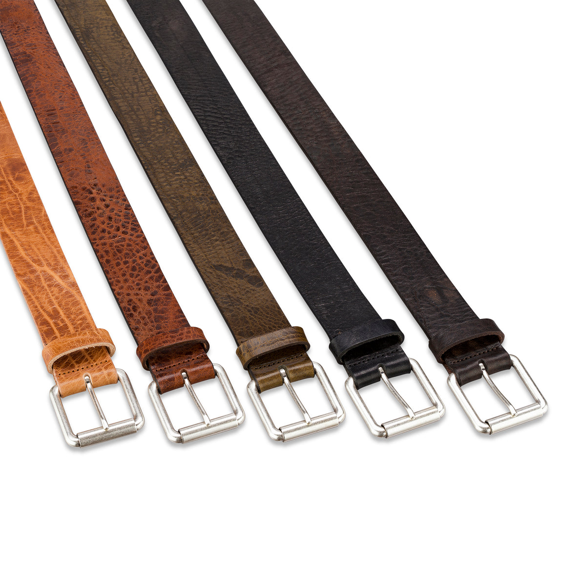 Handgemachte Vintage Ledergürtel in schwarz, braun, cognac, oliv mit Rollschnalle