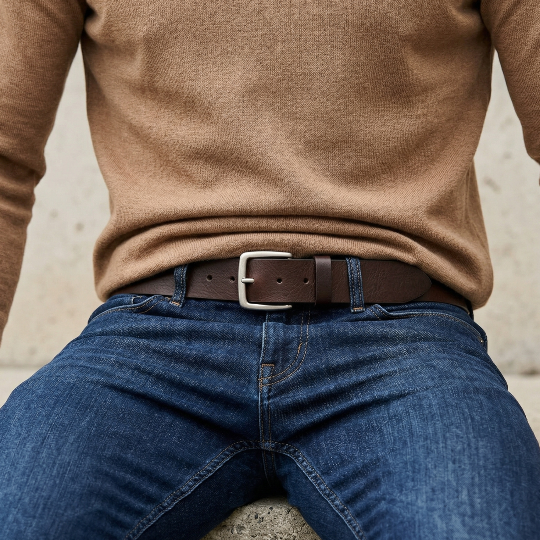 Klassischer Herren Jeansgürtel „Toni“ in Braun – 4 cm, Rindleder aus der Toskana