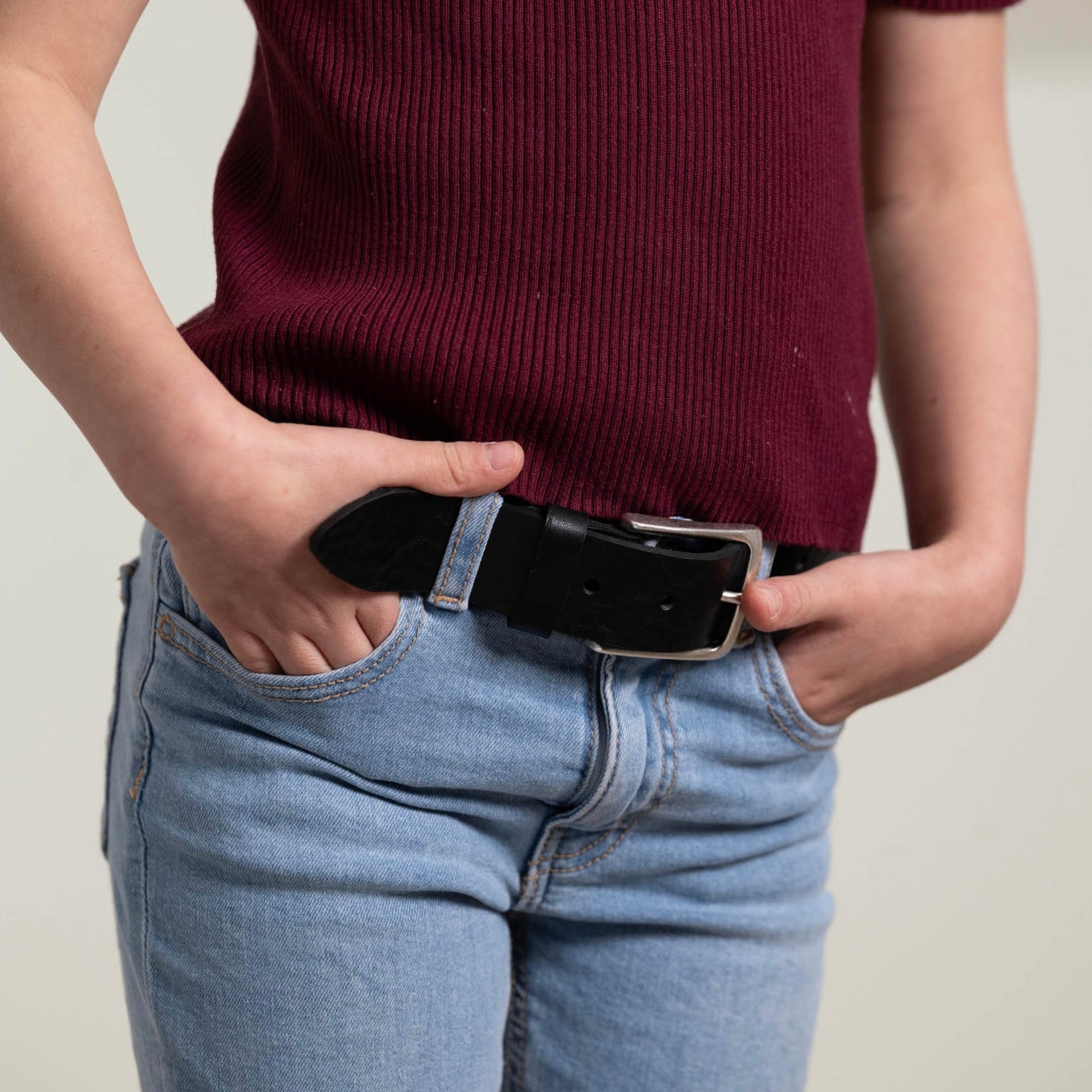 Gürtel für Kinder & Jugendliche in Schwarz - hochwertiges Leder, 3,5cm breit, wächst mit