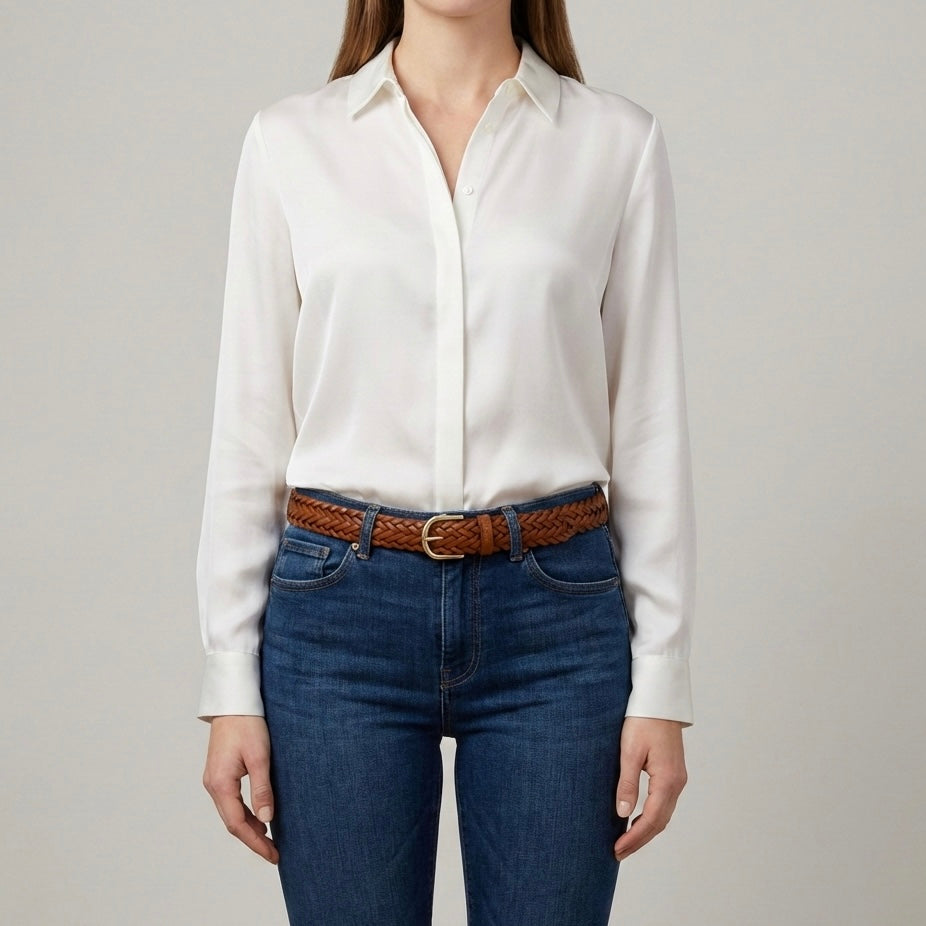 Geflochtener Ledergürtel „Andrea“ in Hellbraun – Unisex Flechtgürtel, 3 cm breit, mit Gold-Schnalle