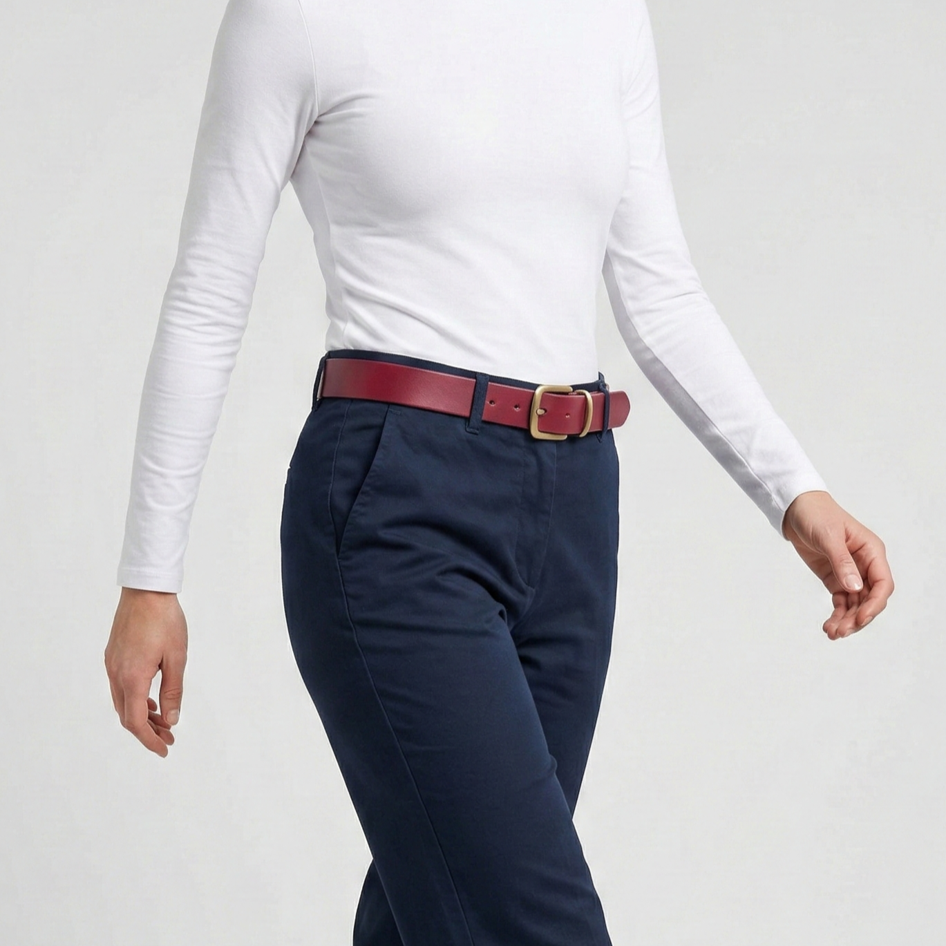 Eleganter 3cm Damengürtel „Alexandra" in Bordeaux – Schmaler Gürtel mit Messingschnalle und Schlaufe, handgefertigt in Norddeutschland