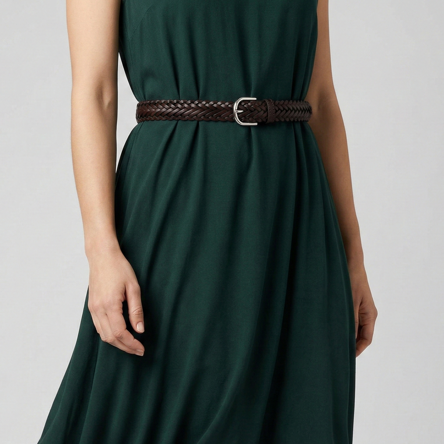 Handgeflochtener Ledergürtel „Andrea“ in Braun – schmaler Unisex Flechtgürtel, 3 cm breit mit Silber-Schnalle