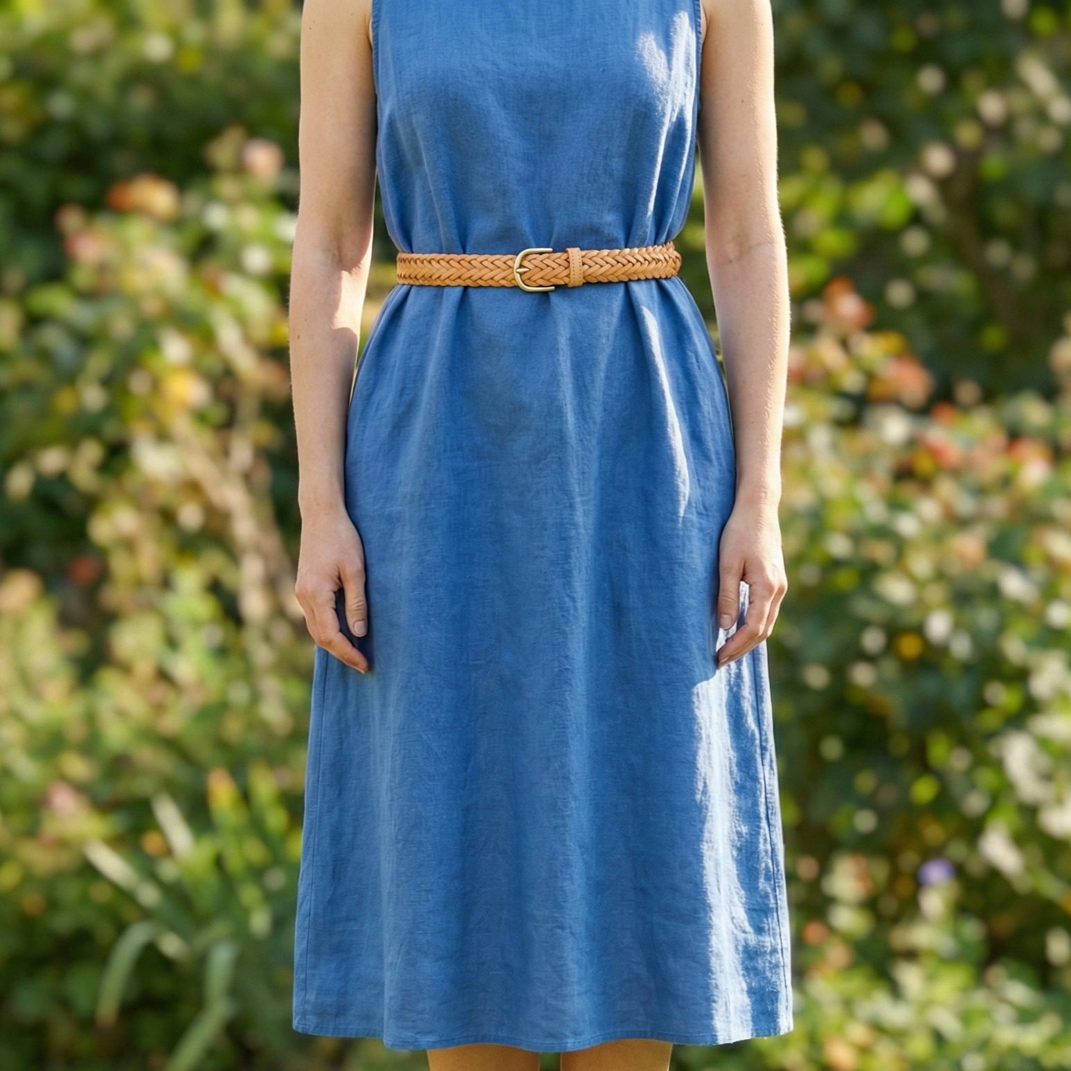 Handgeflochtener Ledergürtel „Andrea“ in Natur – Unisex Flechtgürtel, 3 cm breit mit Goldschnalle