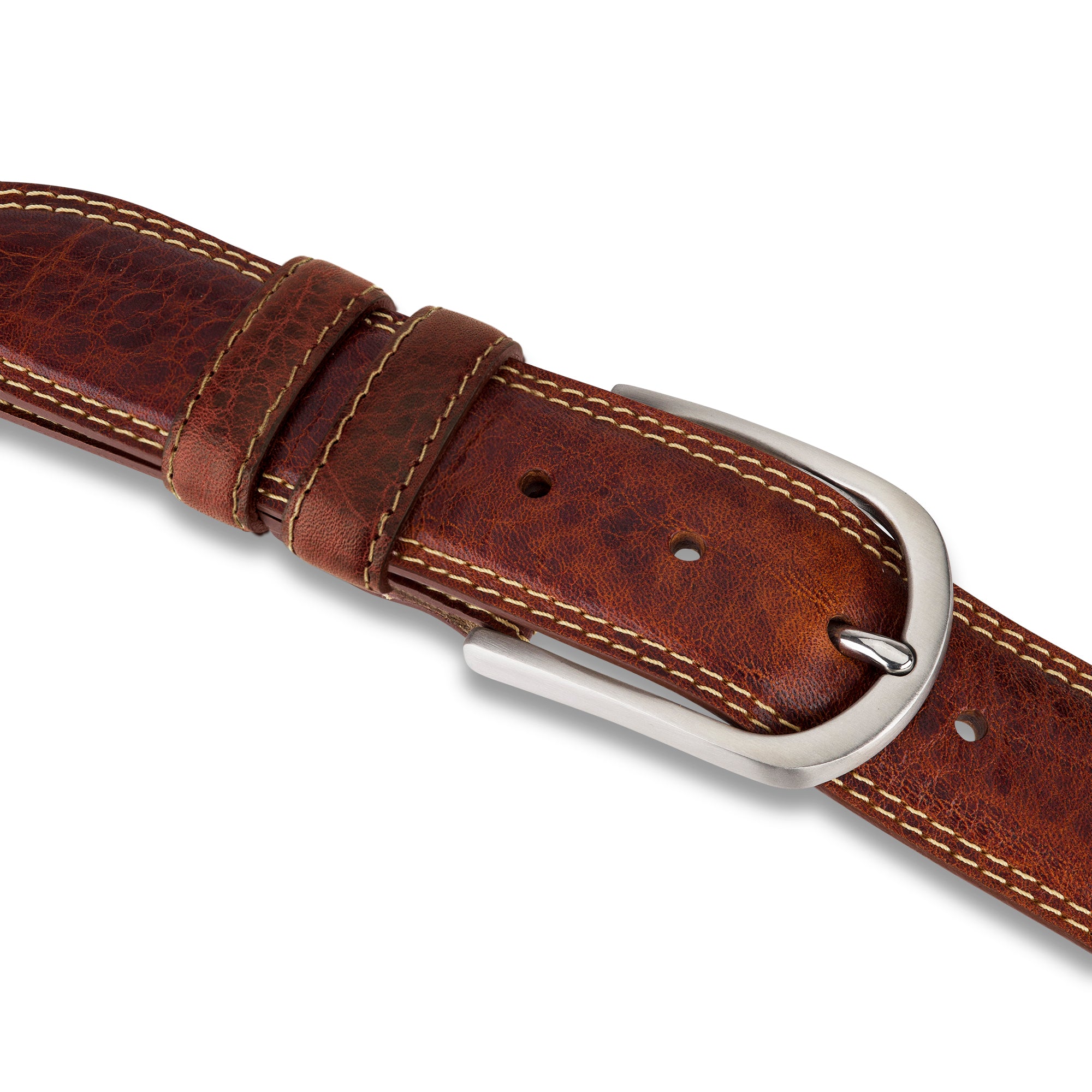 „Gregory“ der authentische Herren Ledergürtel in Cognac – 4 cm breit, "superbombiert", mit Edelstahl-Schnalle