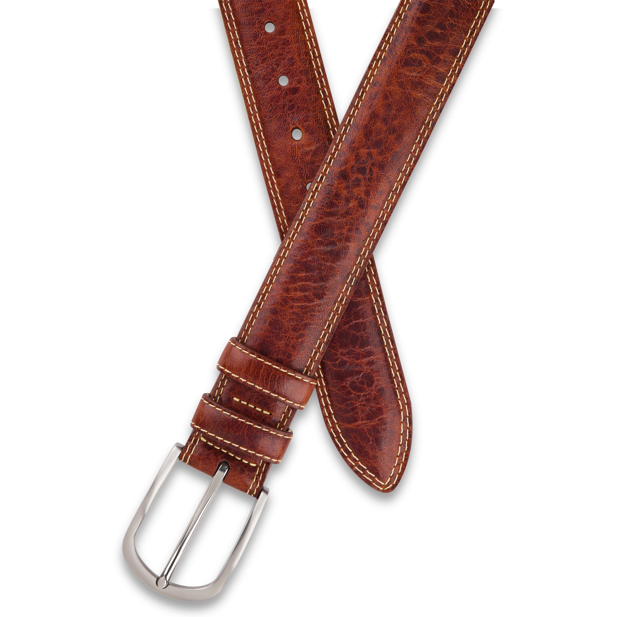 „Gregory“ der authentische Herren Ledergürtel in Cognac – 4 cm breit, "superbombiert", mit Edelstahl-Schnalle