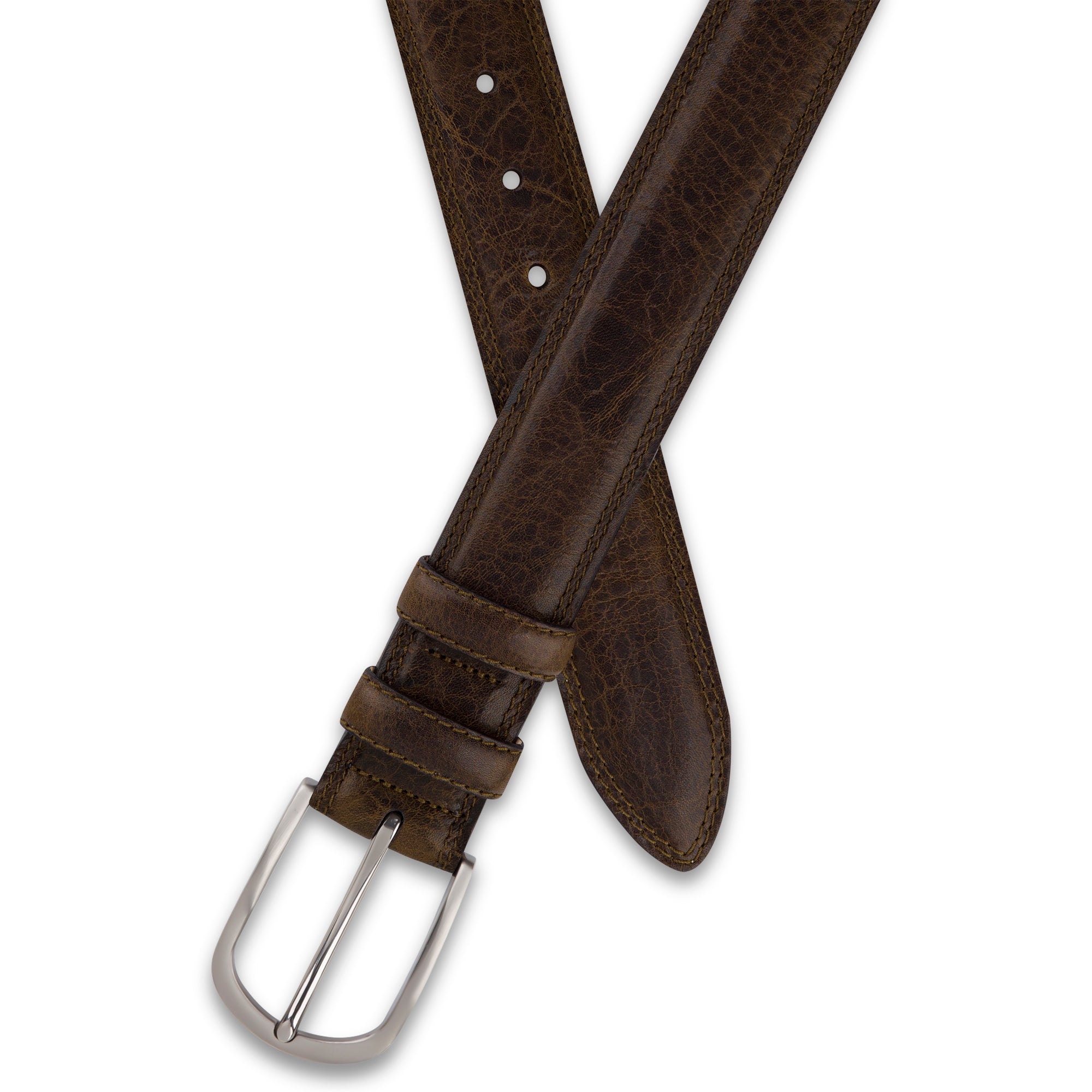 „Gregory“ der authentische Herren Ledergürtel in Oliv – 4 cm breit, "superbombiert", mit Edelstahl-Schnalle