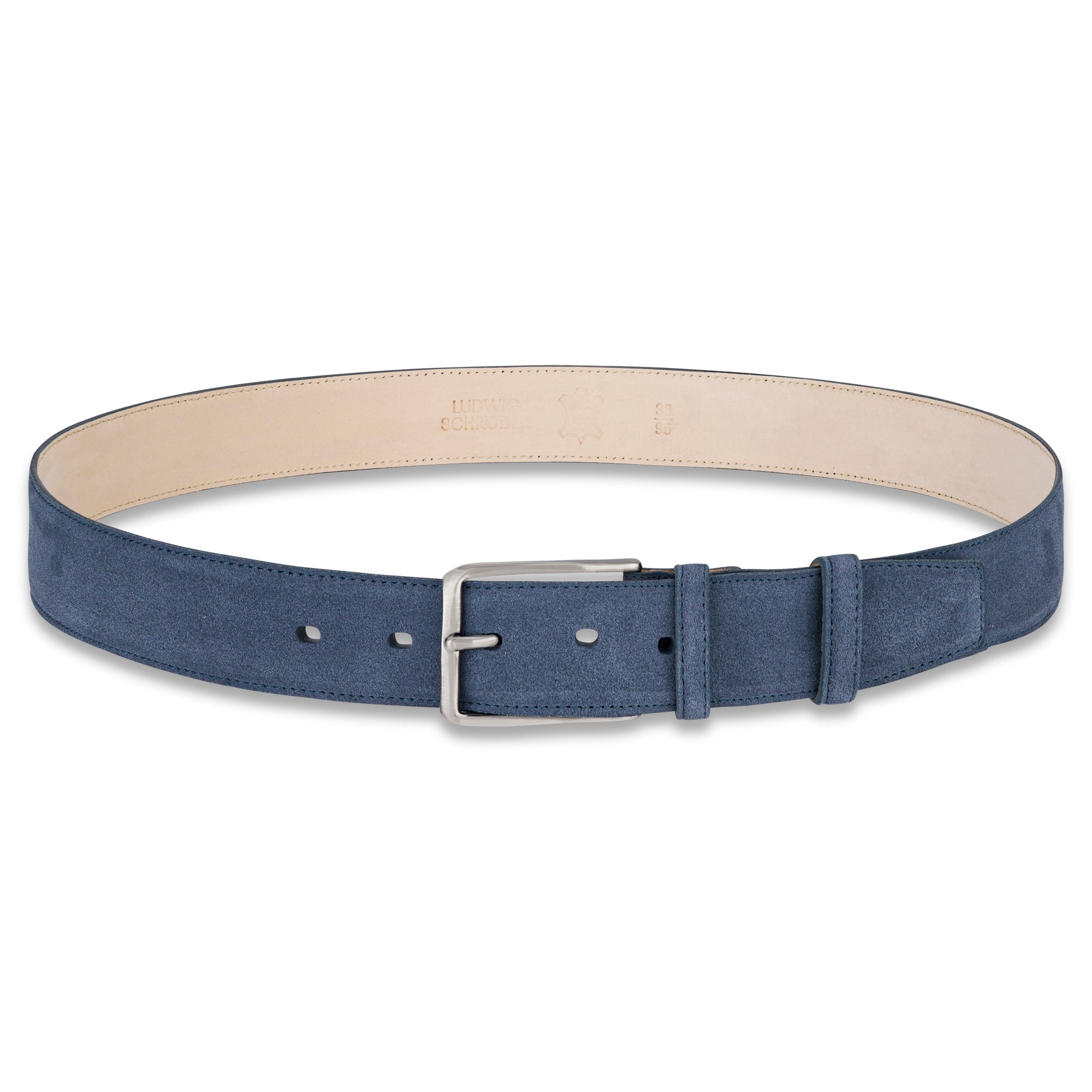 Herren Wildleder-Gürtel „Giovanni" in Jeansblau – Veloursleder, 3,5 cm breit, handgefertigt