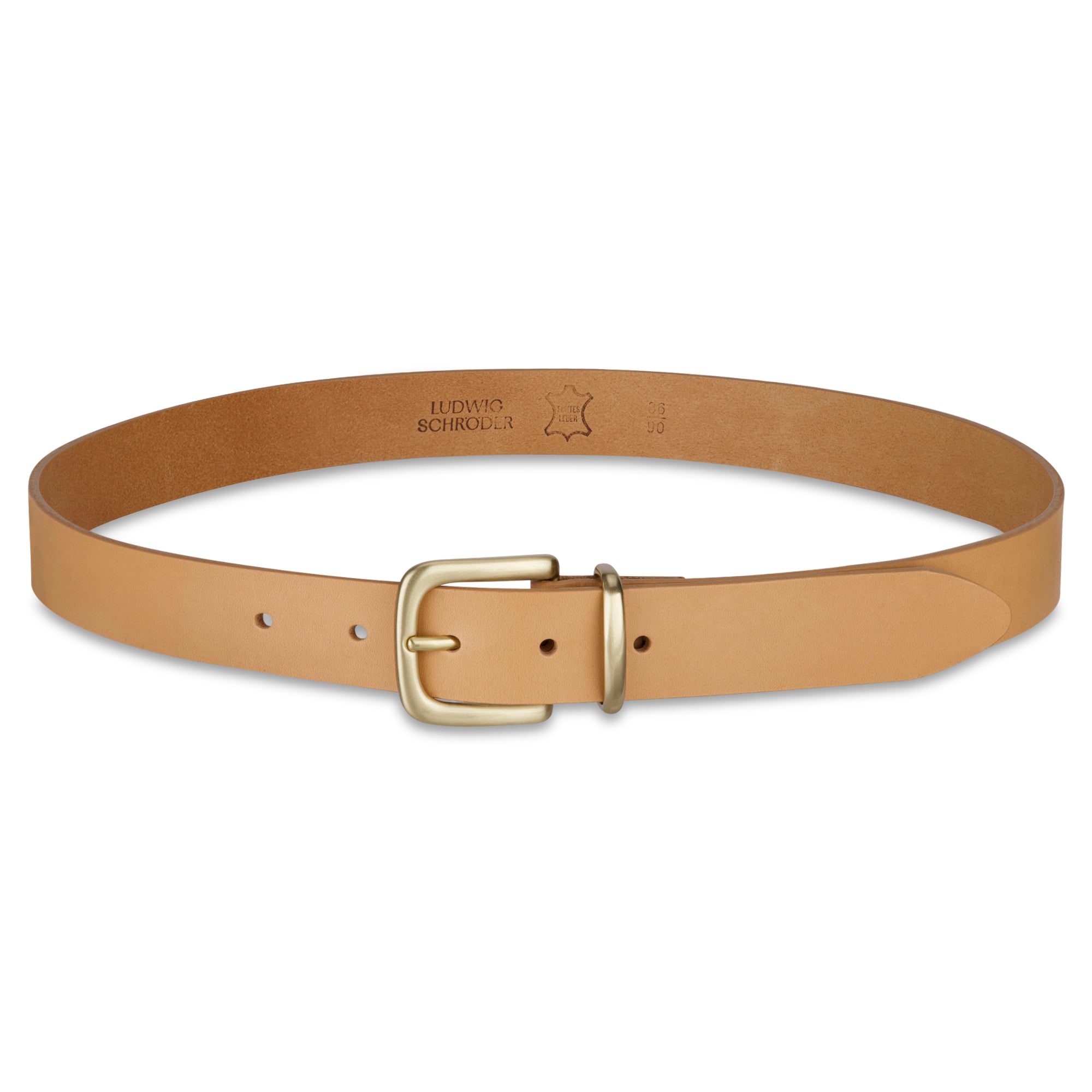 Eleganter 3cm Damengürtel „Alexandra" Naturell – Schmaler Gürtel mit Messingschnalle und Schlaufe, handgefertigt in Norddeutschland