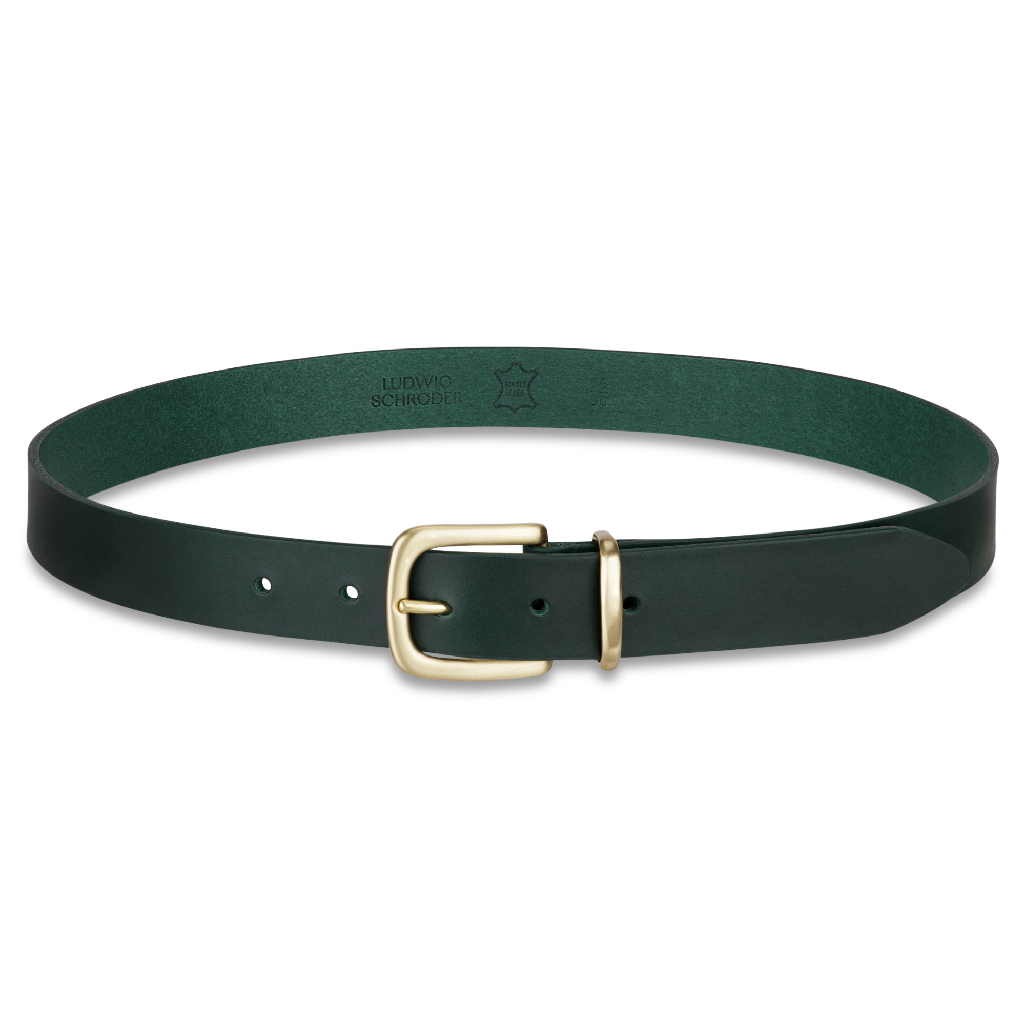 Eleganter 3cm Damengürtel „Alexandra" Dunkelgrün – Schmaler Gürtel mit Messingschnalle und Schlaufe, handgefertigt in Norddeutschland