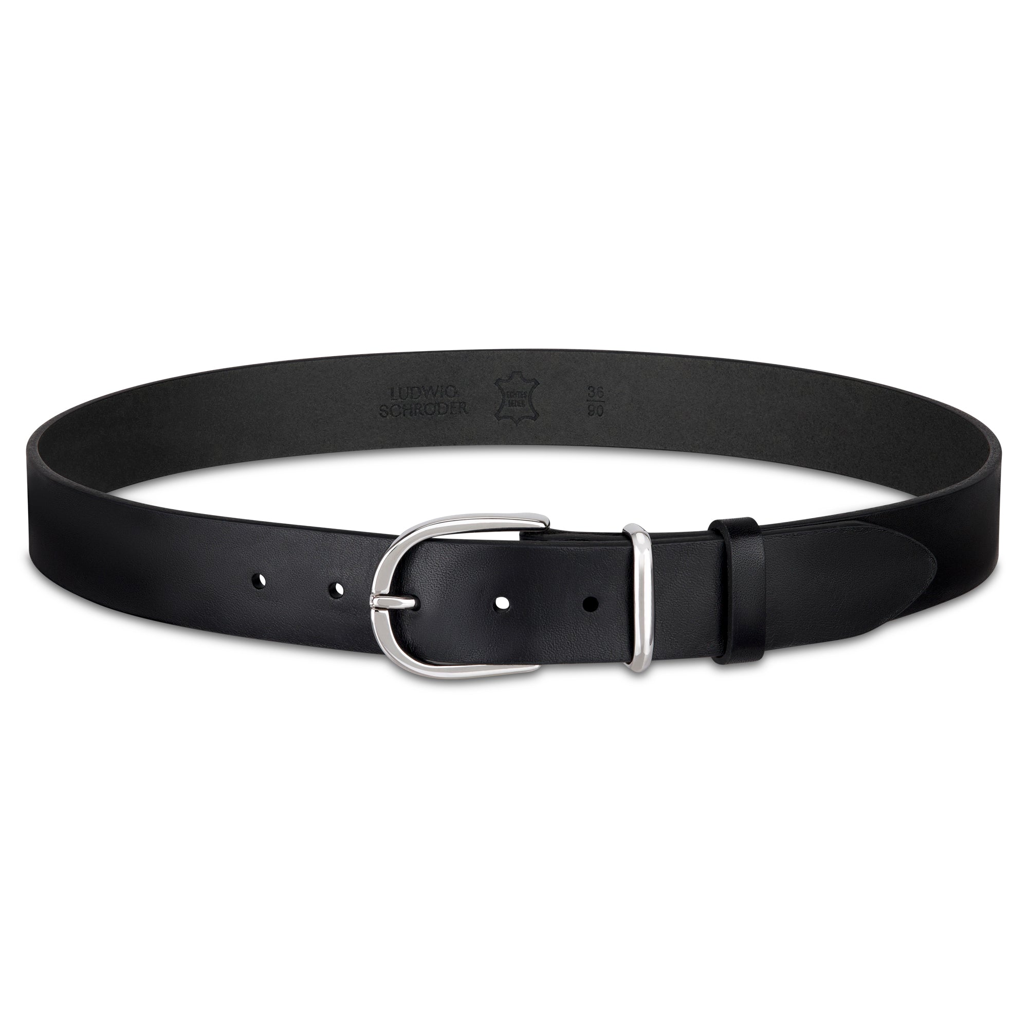 Weicher Jeansgürtel für Damen, Ledergürtel „Antonia" in Schwarz, 3,5cm breit, Silber-Schnalle