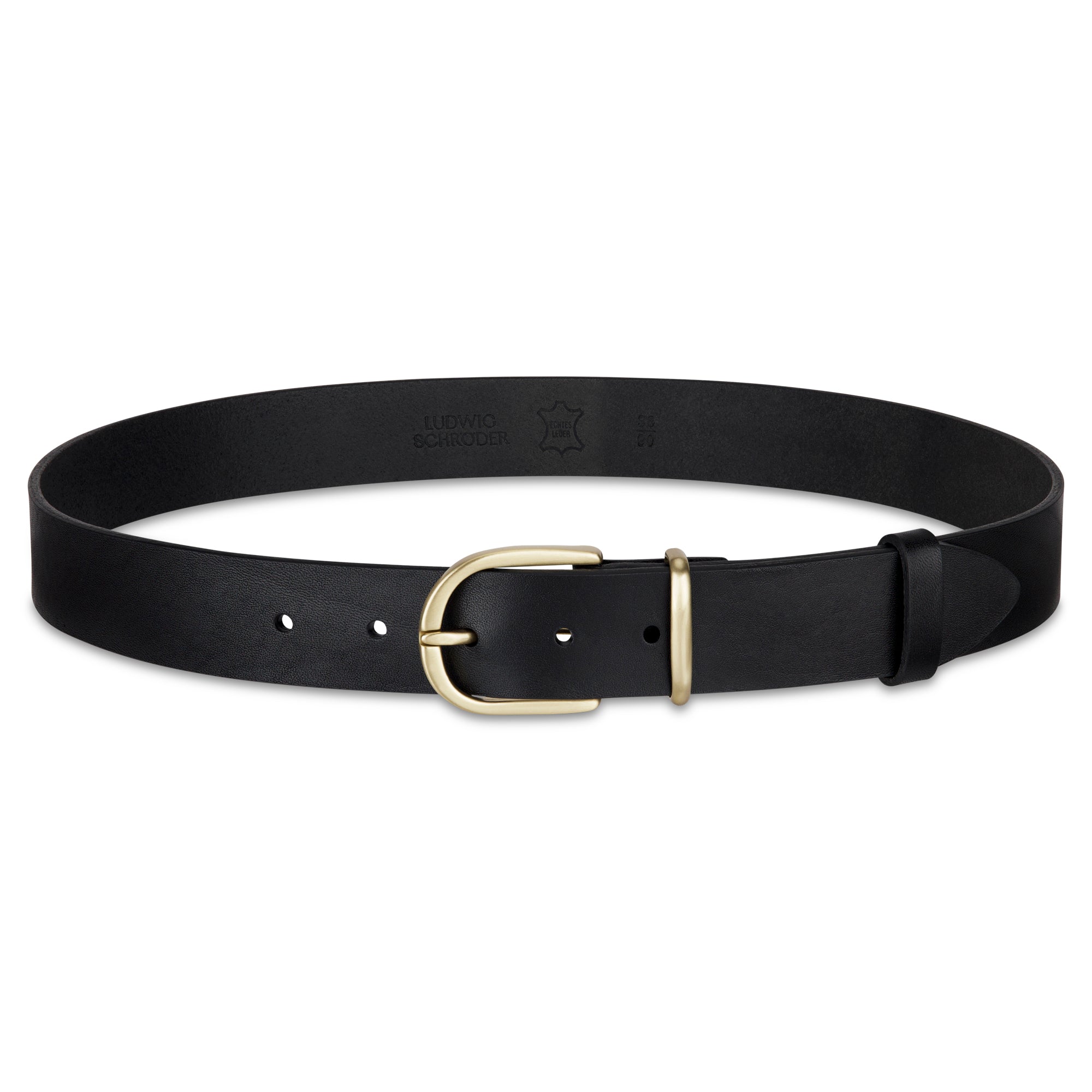 Weicher Jeansgürtel für Damen, Ledergürtel „Antonia" in Schwarz, 3,5cm breit, Gold-Schnalle satiniert