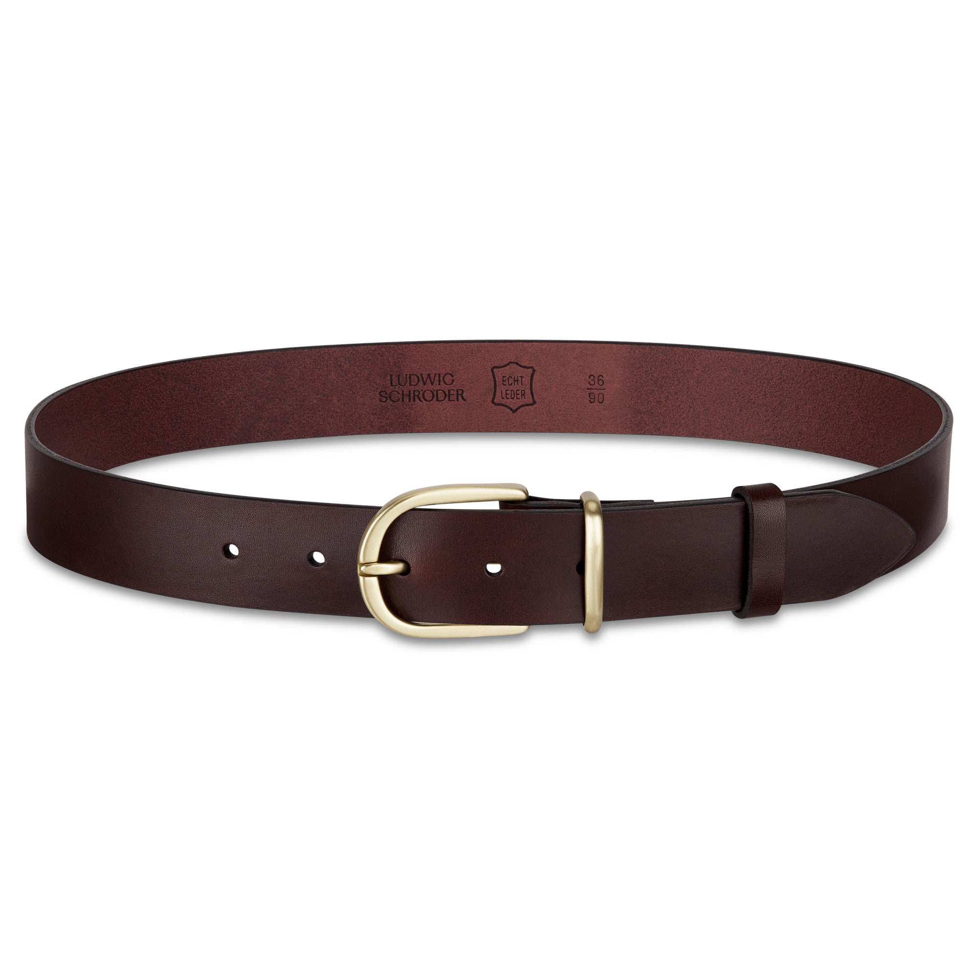 Weicher Jeansgürtel für Damen, Ledergürtel „Antonia" in Braun, 3,5cm breit, goldene Schnalle Satiniert