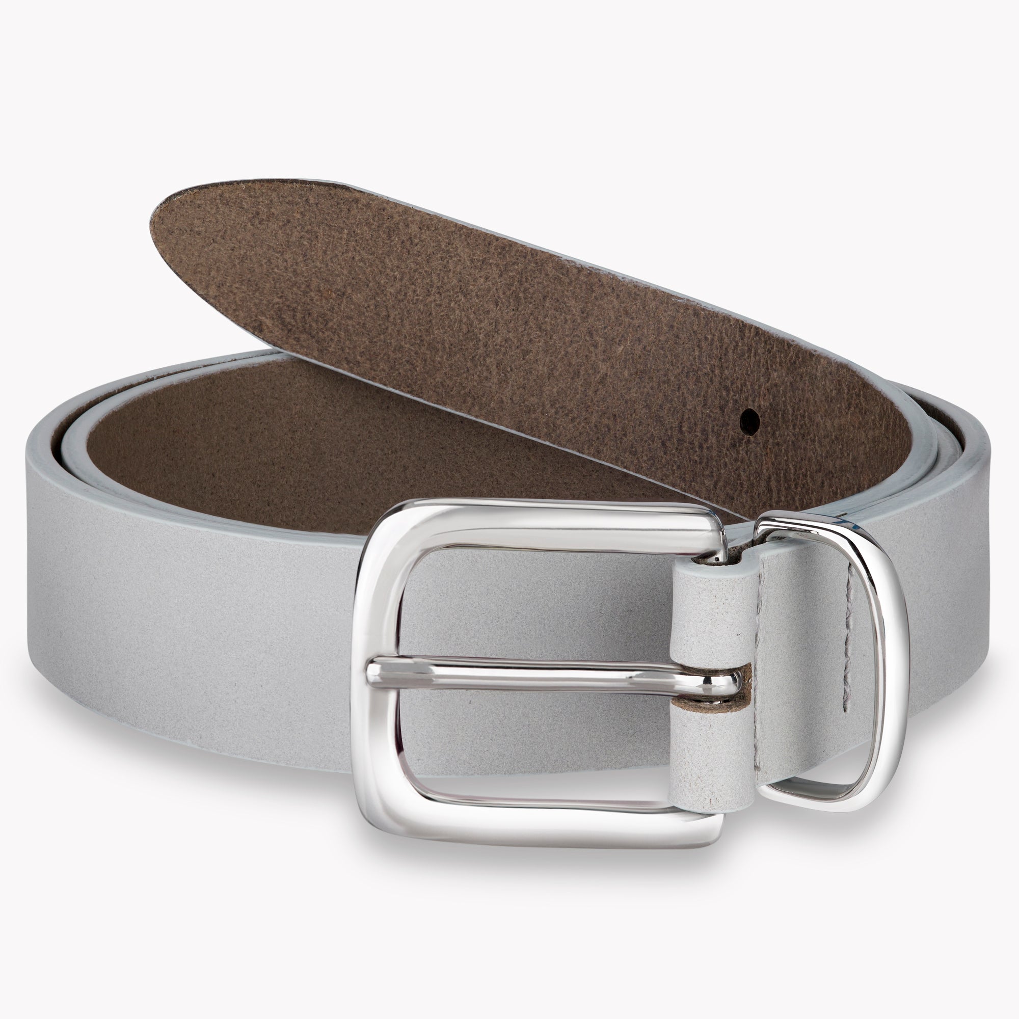 Eleganter 3cm Damengürtel „Alexandra" in Hellgrau – Schmaler Gürtel mit Silberschnalle und Schlaufe, handgefertigt in Norddeutschland