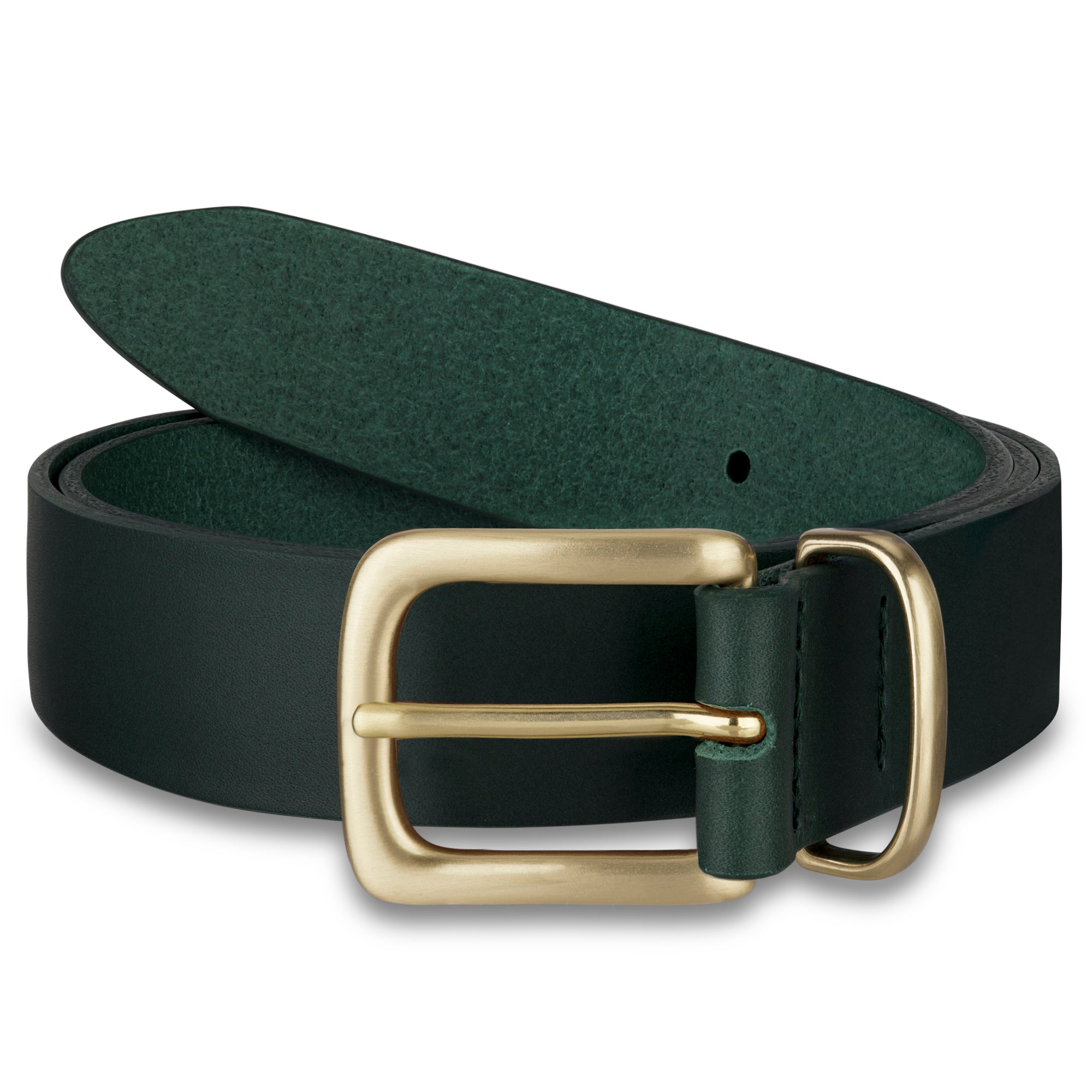 Eleganter 3cm Damengürtel „Alexandra" Dunkelgrün – Schmaler Gürtel mit Messingschnalle und Schlaufe, handgefertigt in Norddeutschland