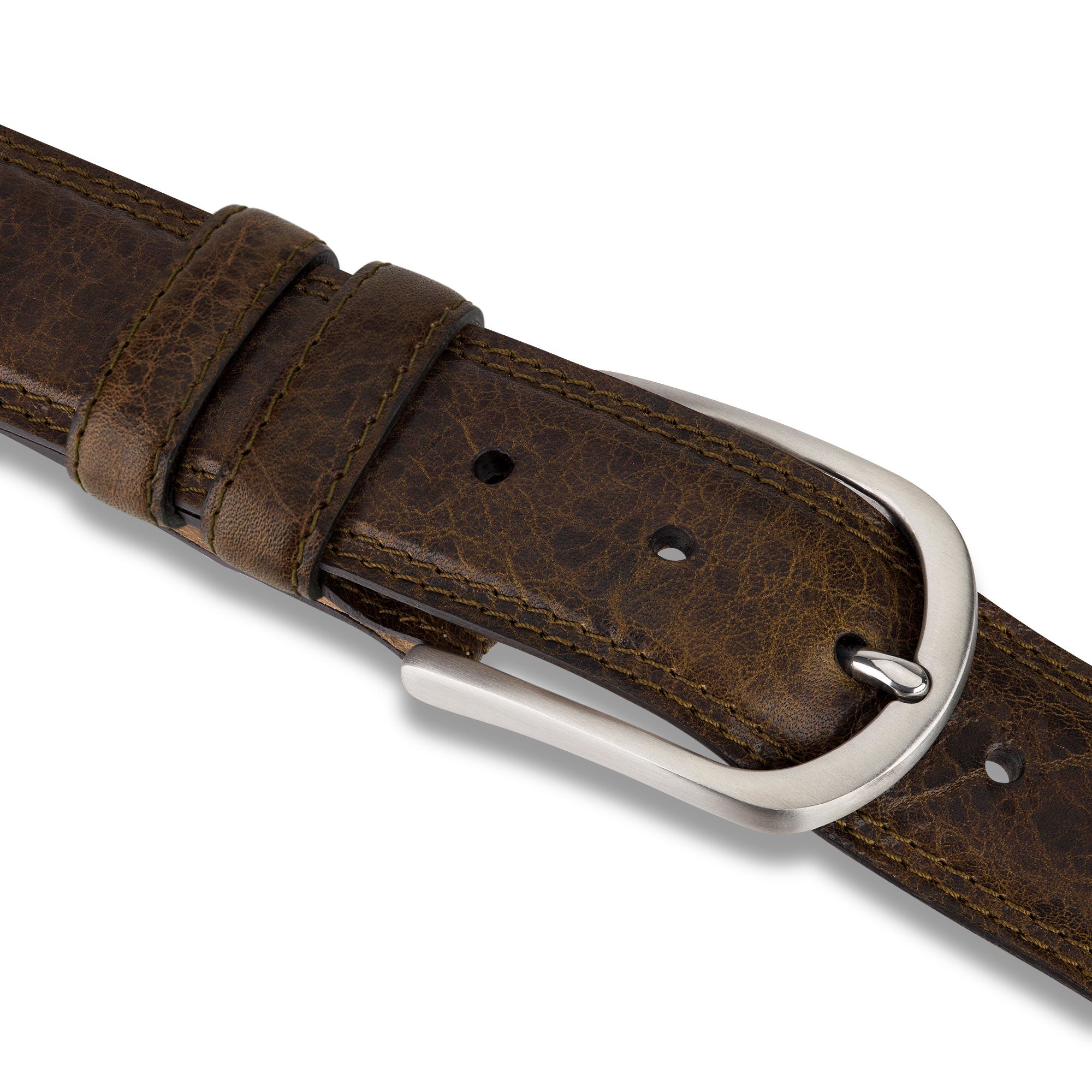 „Gregory“ der authentische Herren Ledergürtel in Oliv – 4 cm breit, "superbombiert", mit Edelstahl-Schnalle
