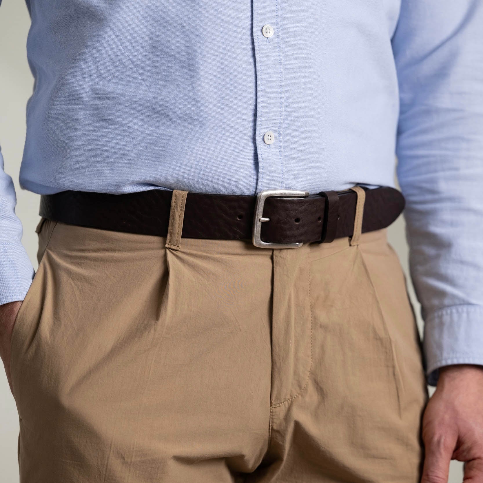 Klassischer Ledergürtel für Jeans in Braun - „Toni": 4 cm, handgefertigt aus hochwertigem Leder aus der Toskana