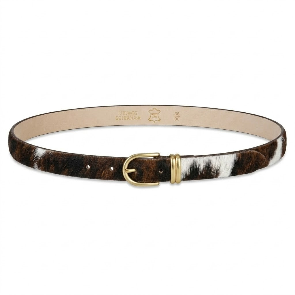 Damen Fell-Gürtel „Emi" – Kuhfell Gürtel "Natur" mit goldener Schnalle, 2,5 cm schmaler Ledergürtel für Damen