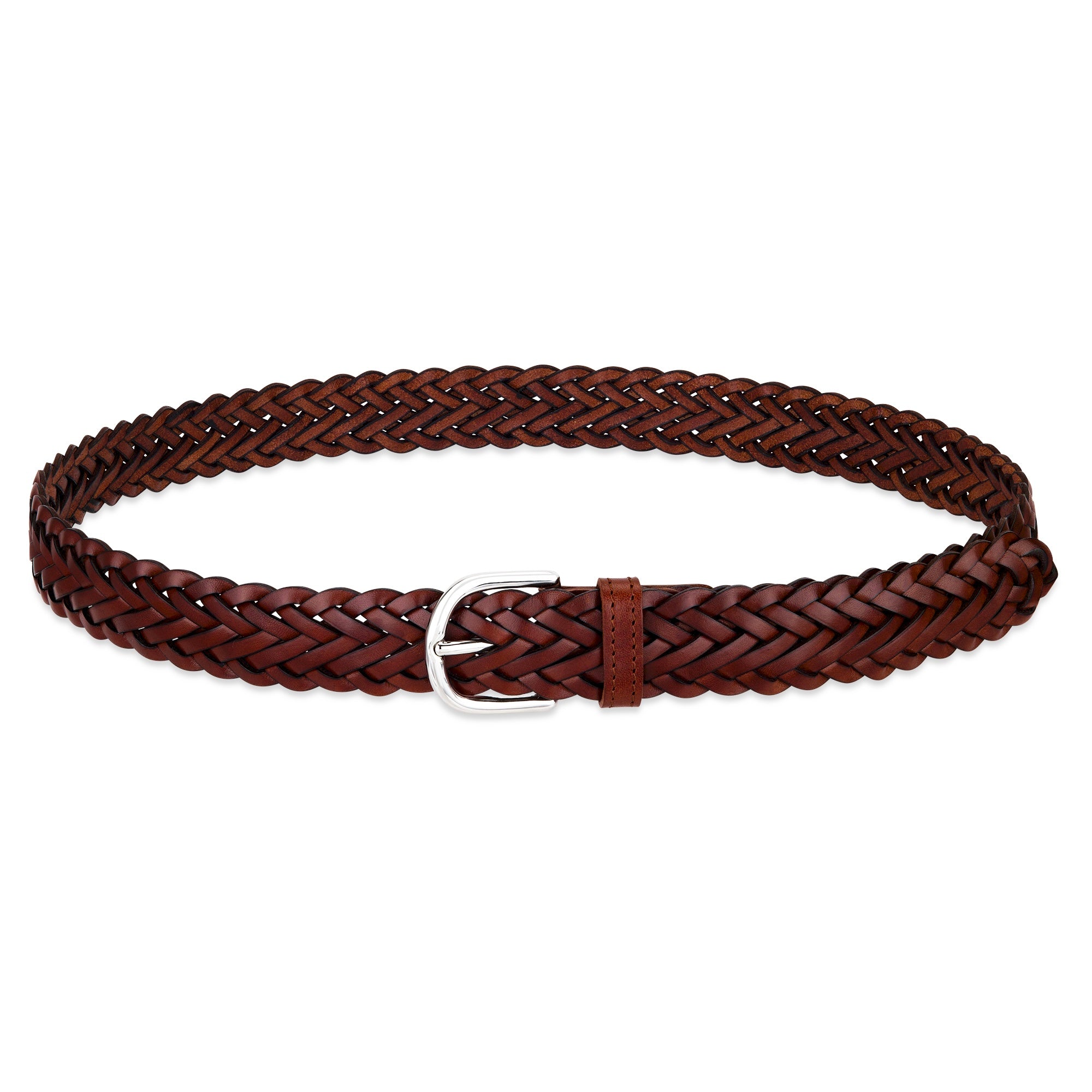 Handwerkskunst: Geflochtener  Ledergürtel „Andrea“ in Cognac – handgeflochtener Leder-Flechtgürtel, 3 cm breit